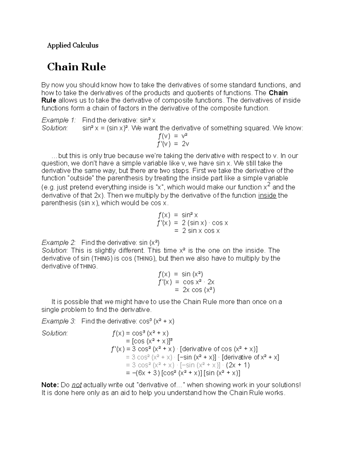 Chain Rule - This is coursework for Applied Calculus. This was an ...