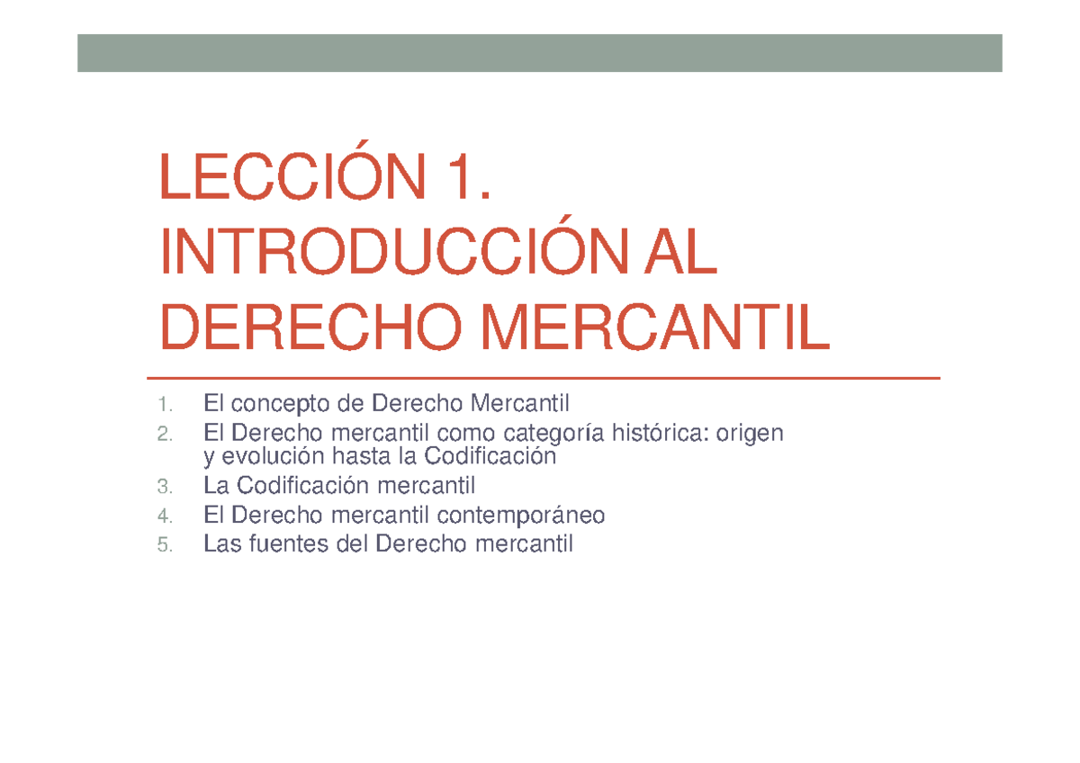 Presentación Lección 1 - LECCIÓN 1. INTRODUCCIÓN AL DERECHO MERCANTIL
