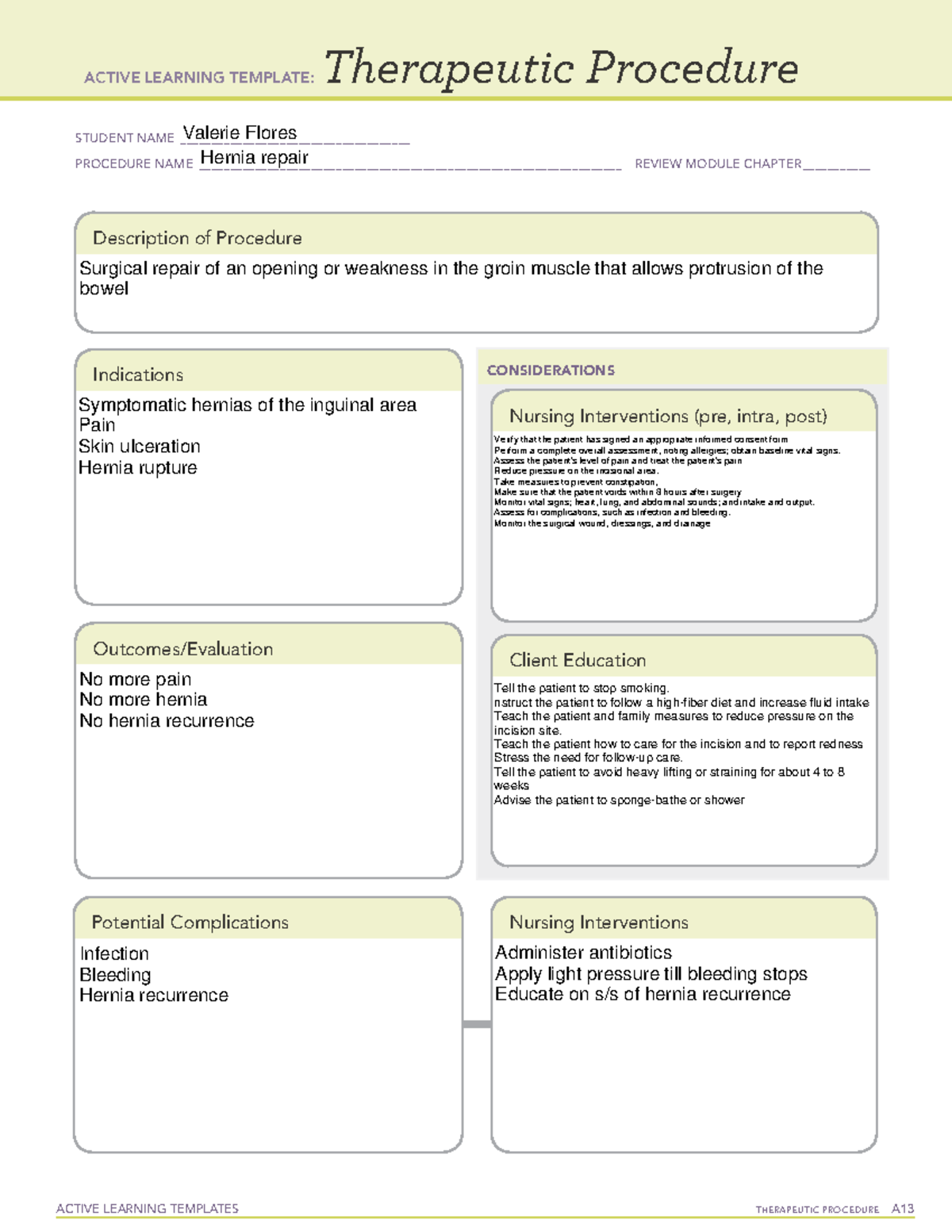 Ati theraputic procedure hernia repair - ACTIVE LEARNING TEMPLATES ...