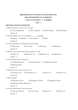 Cost accounting byju - Multiple Choice Questions with answers ...