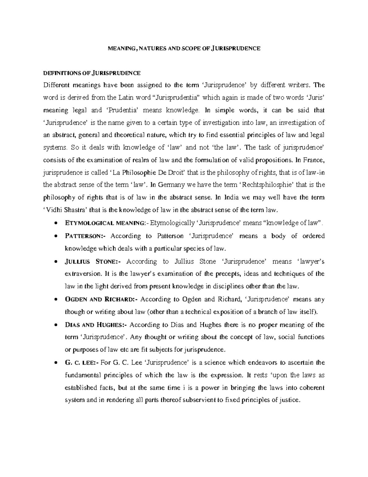 Chapter-1 jurisprudence answer - MEANING, NATURES AND SCOPE OF ...