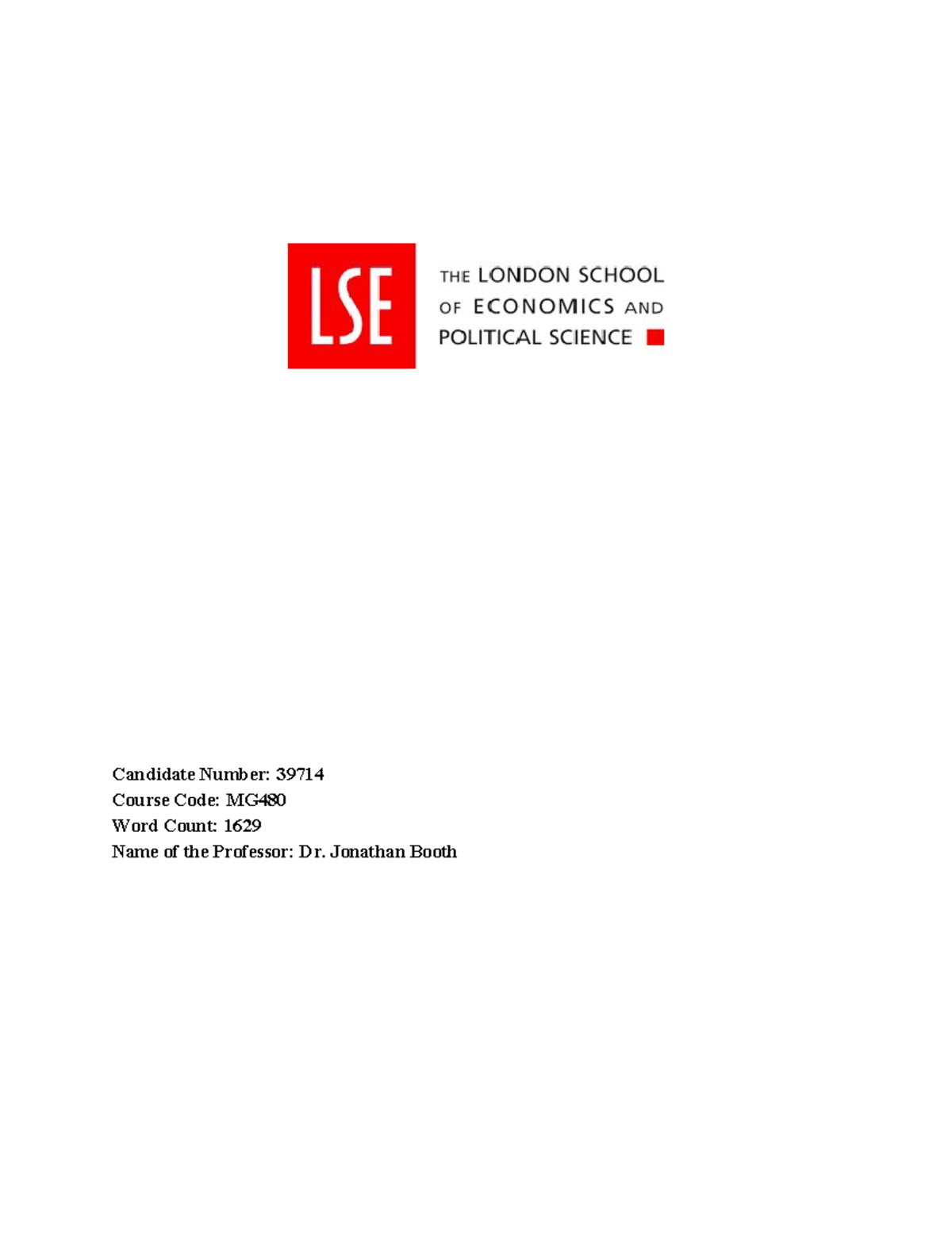 MG480 39714 - Grade: A - Candidate Number: 39714 Course Code: MG Word ...