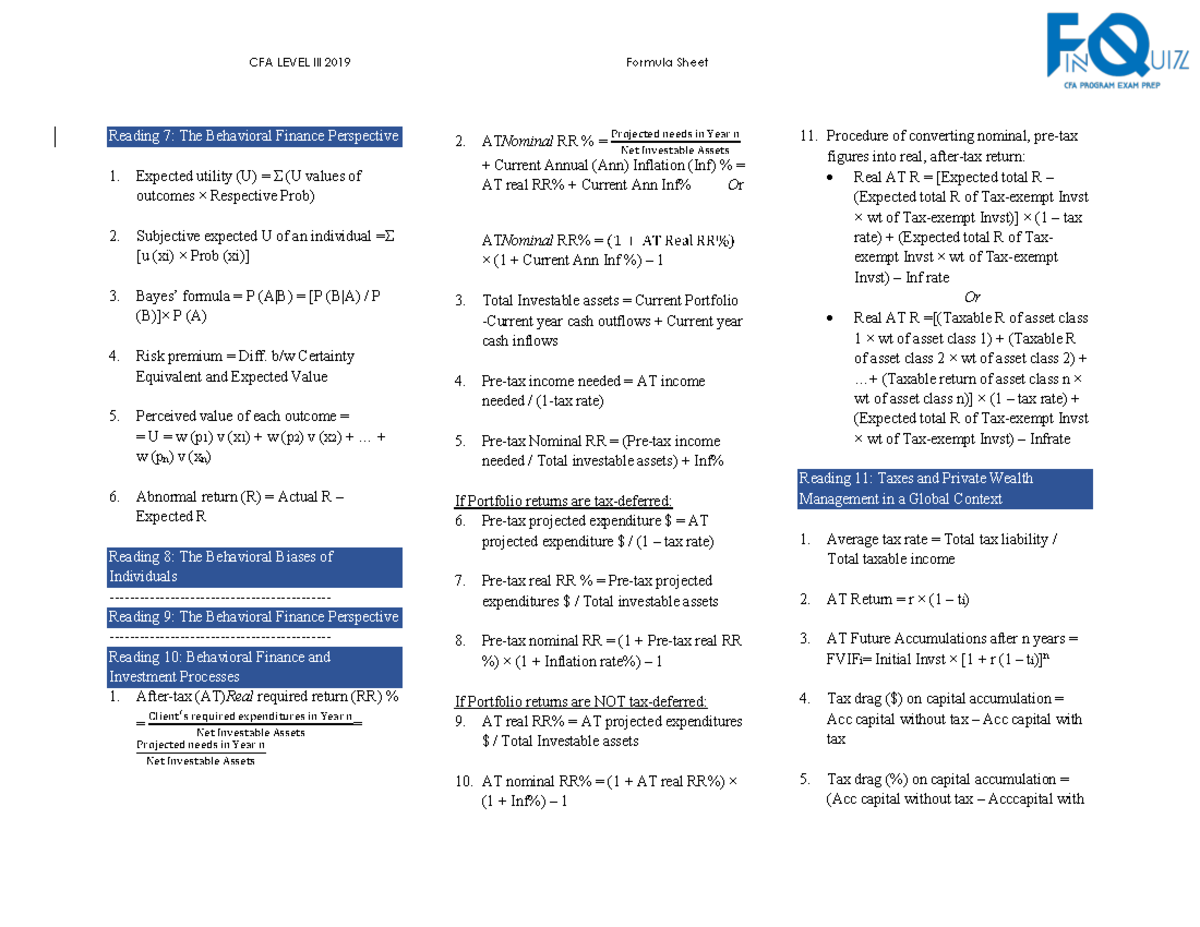 Level 3 cfa note sample for reference Corporate Finance CityU Studocu