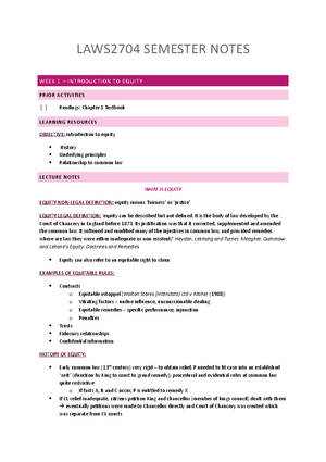 Trusts I - LAWS2704 – TRUSTS AND EQUITY I COURSE NOTES - COMPLETE ...