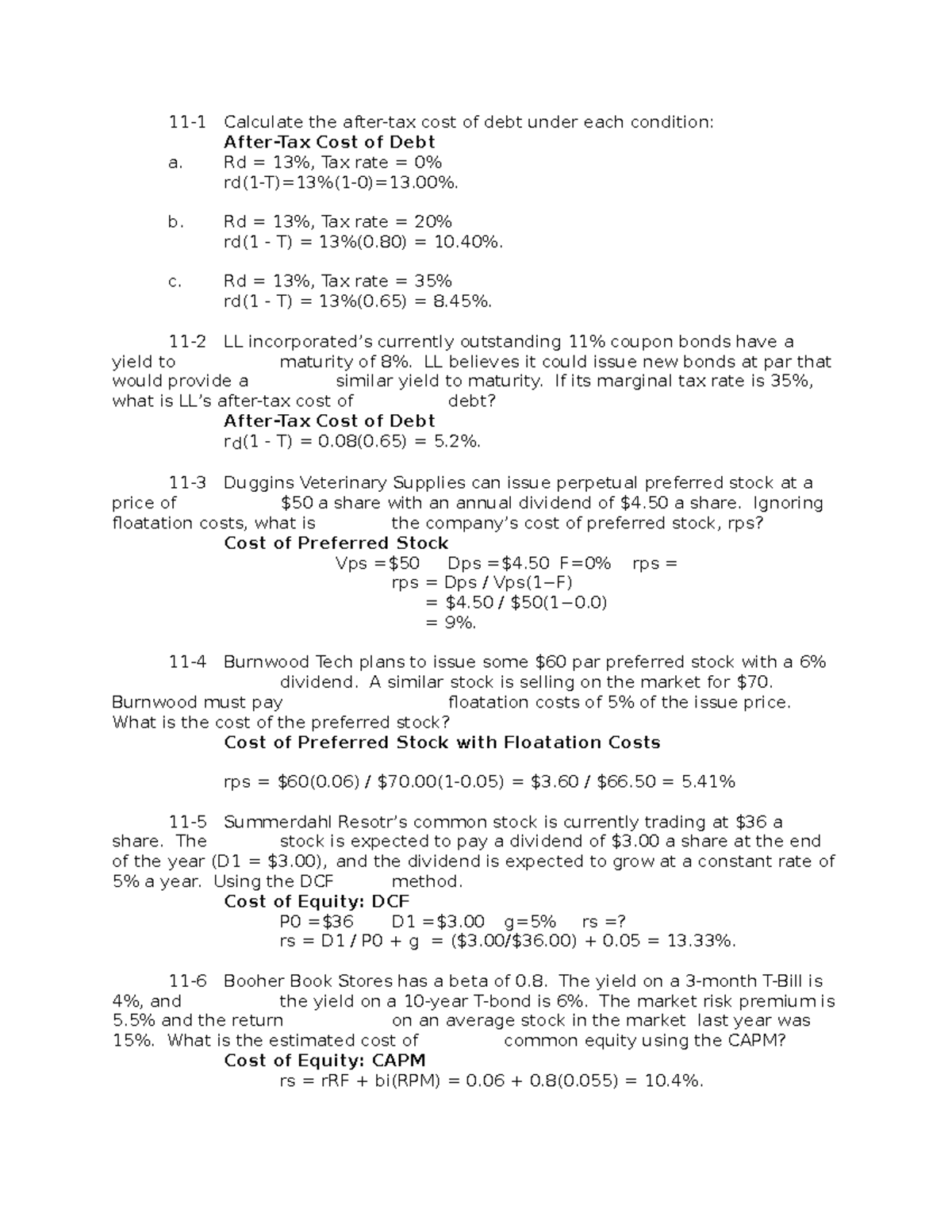 Bf Chapter Questions And Answers Calculate The After Tax Cost Of Debt Under Each