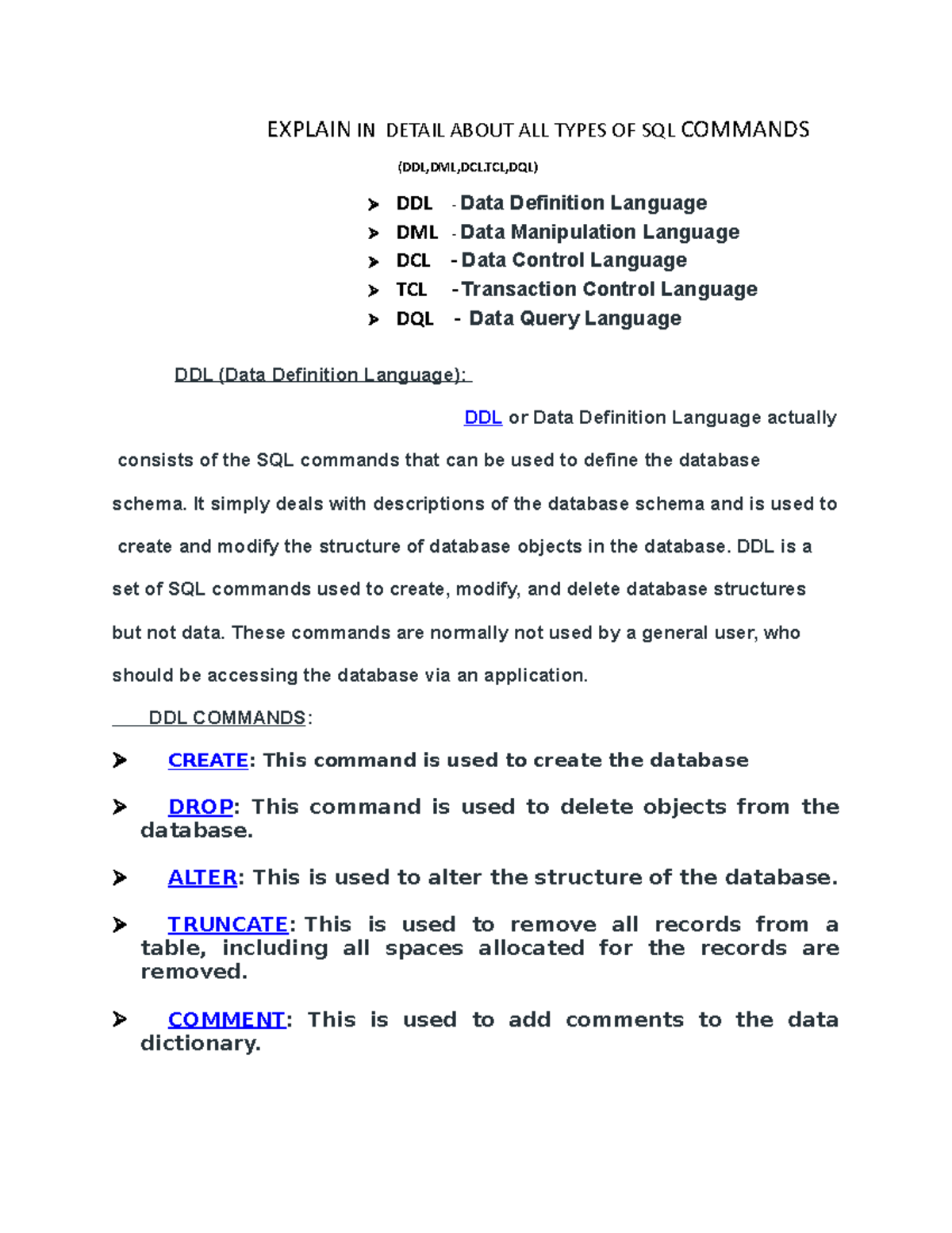 Explain IN Detail About ALL Types OF SQL Commands - EXPLAIN IN DETAIL ...