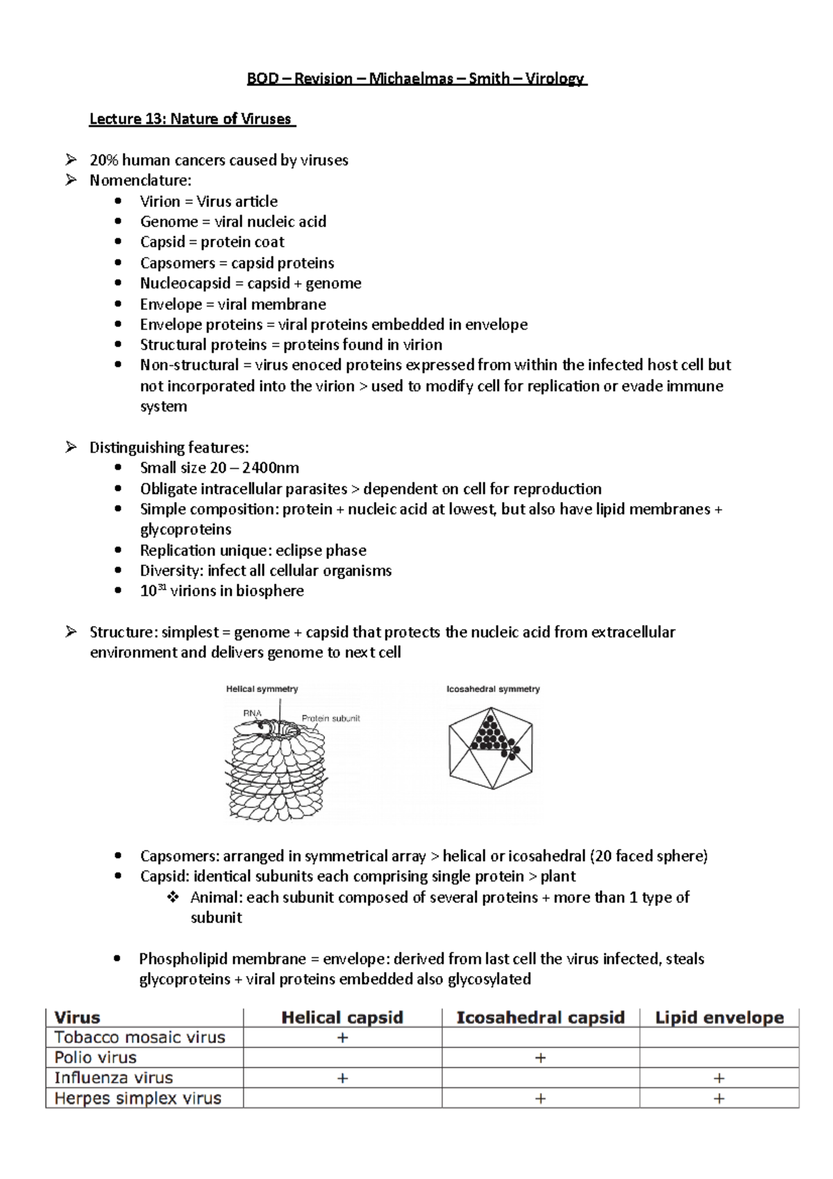 BOD – Revision – Michaelmas – Smith – Virology - 1 - BOD – Revision ...