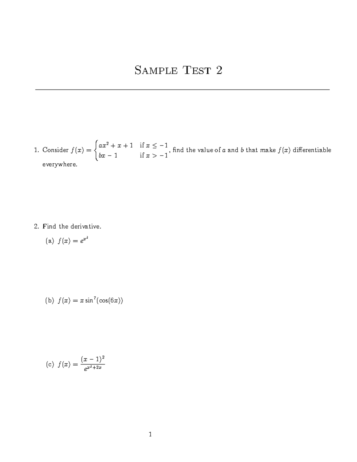 Sample 2 - Math 151 Exam 1 Questions 2 - Sample Test 2 Considerf(x ...