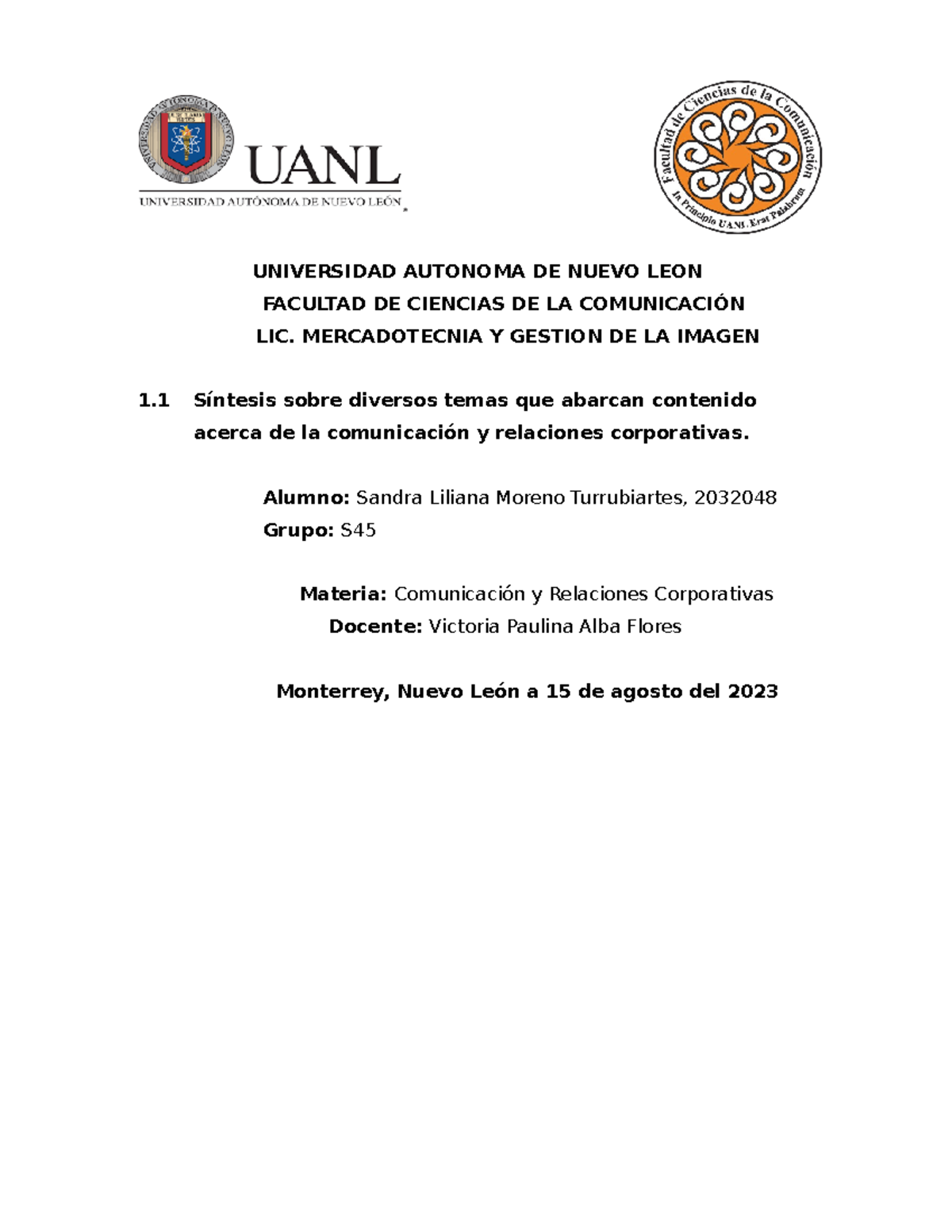 1.1 Actividad - Tarea - UNIVERSIDAD AUTONOMA DE NUEVO LEON FACULTAD DE ...