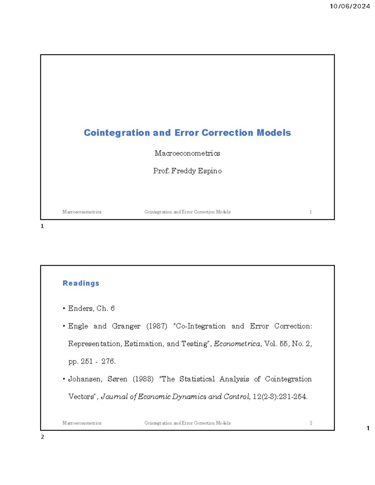 05 VEC - 1 Cointegration and Error Correction Models Macroeconometrics ...