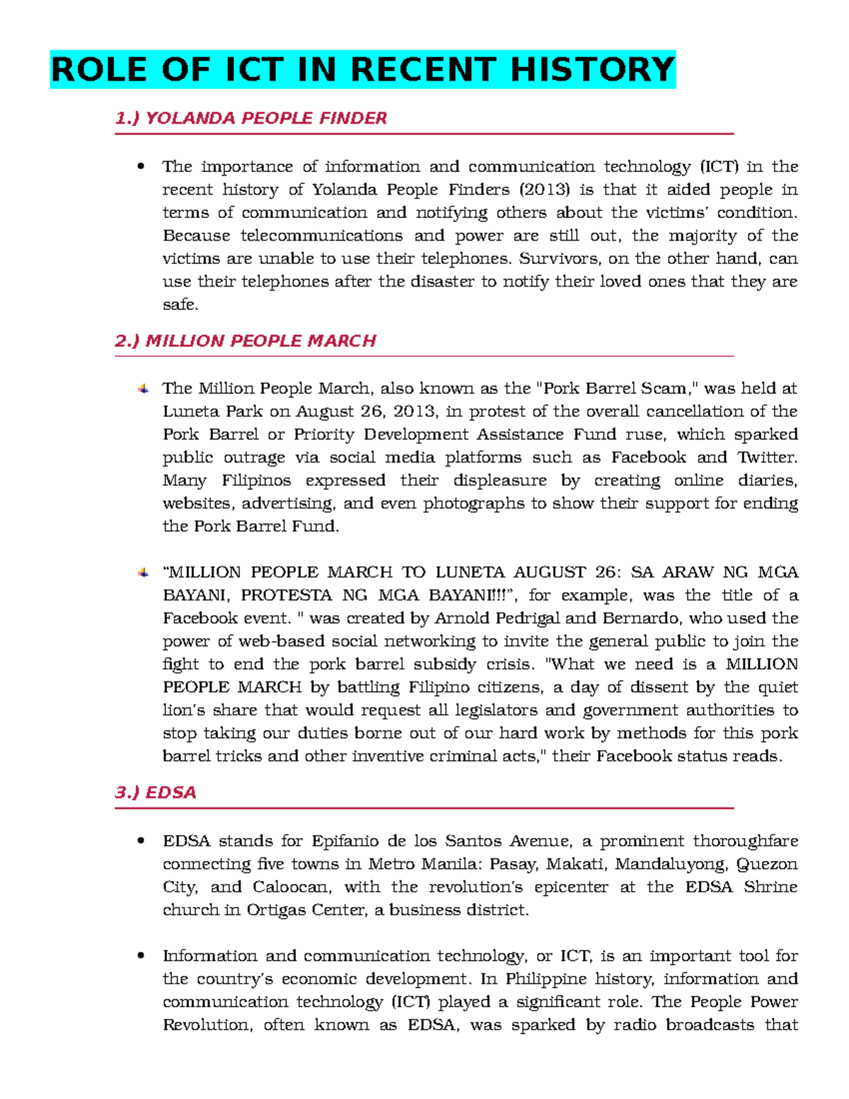 role of ict in recent history in the philippines