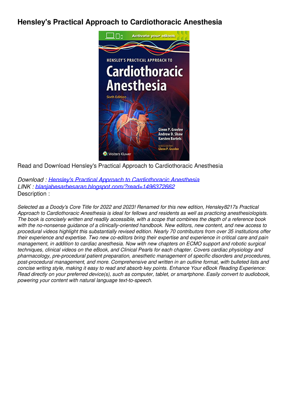 Download [pdf] Hensley's Practical Approach To Cardiothoracic 