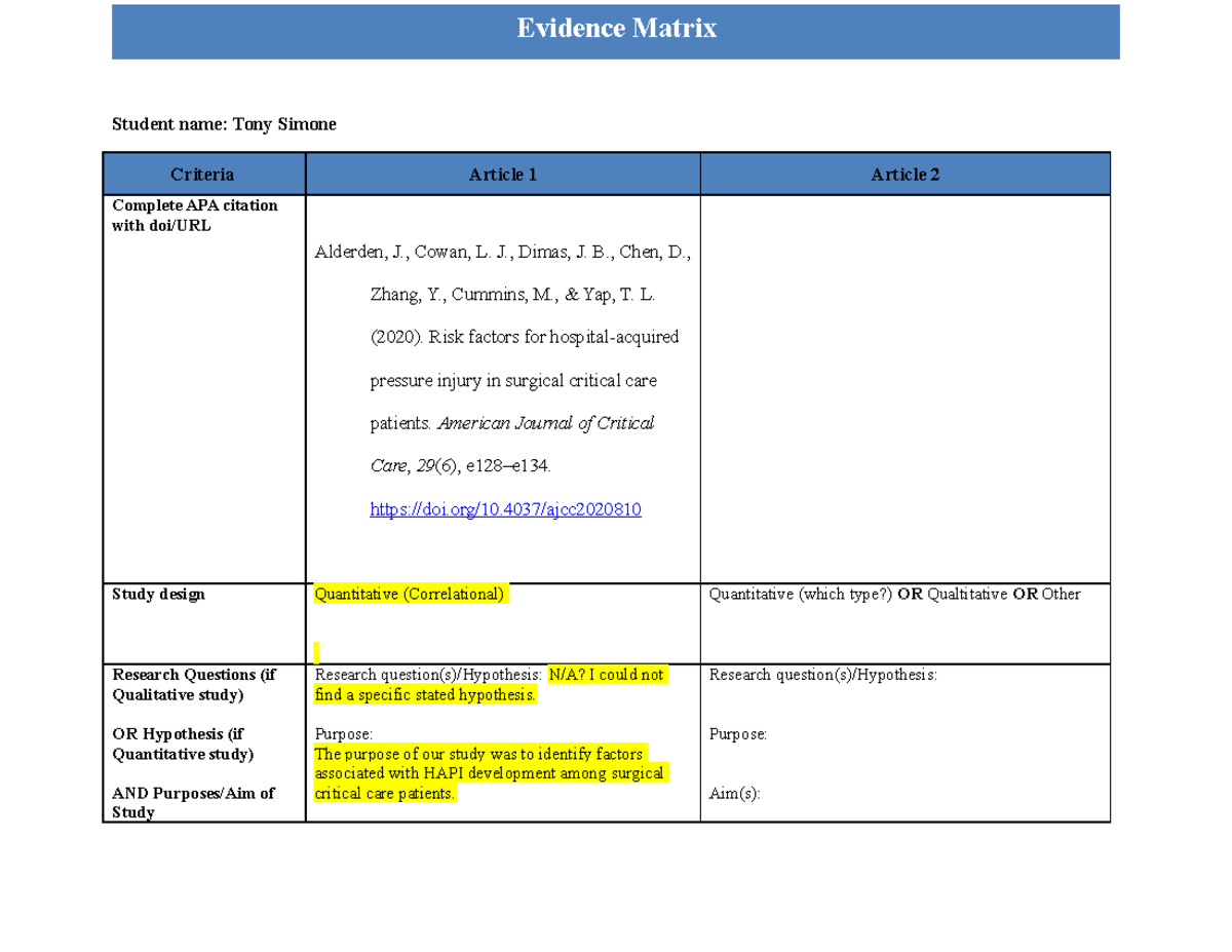 Literature Review Matrix Rough Draft - Student name: Tony Simone ...