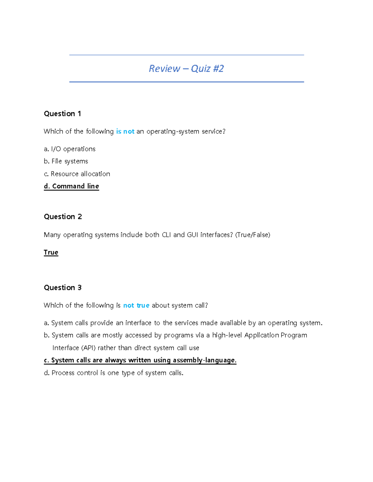Quiz2 review - Review – Quiz # 2 Question 1 Which of the following is ...