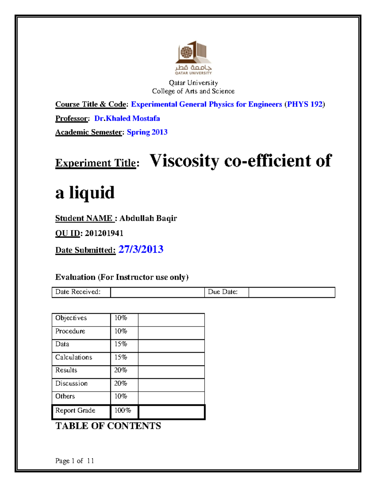 Lab5 Viscosity PHYS 191 LAB coursework, practice materials, lecture notes, and summaries