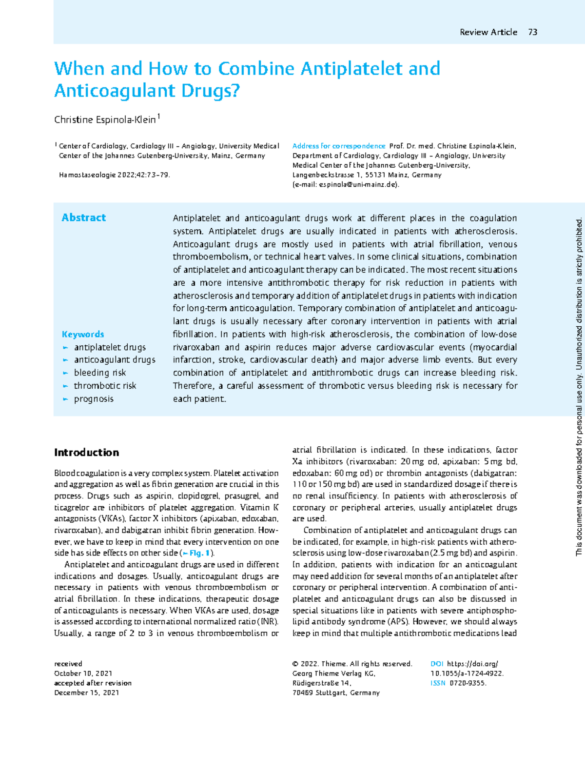 Antiplatelet and Anticoagulant Drugs pdf - When and How to Combine ...
