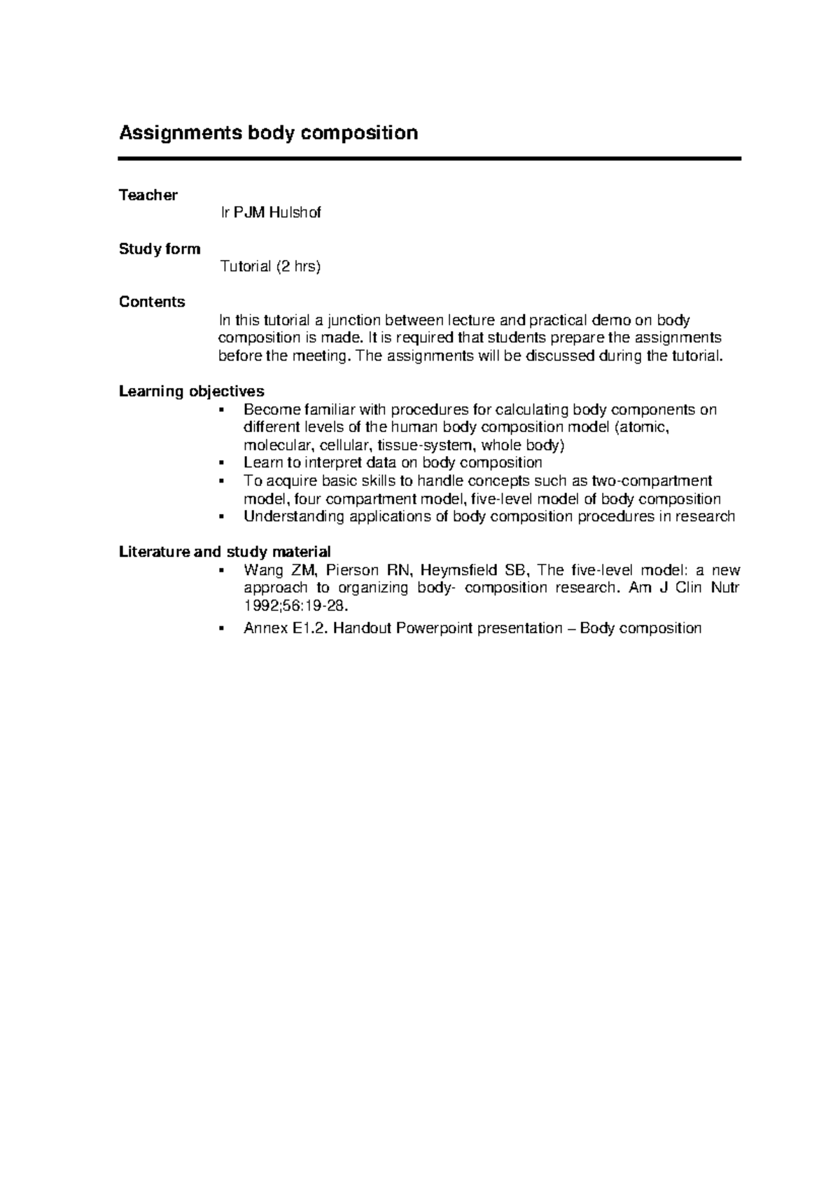 Body Composition Assignments 2019 Hne 24306 Studocu