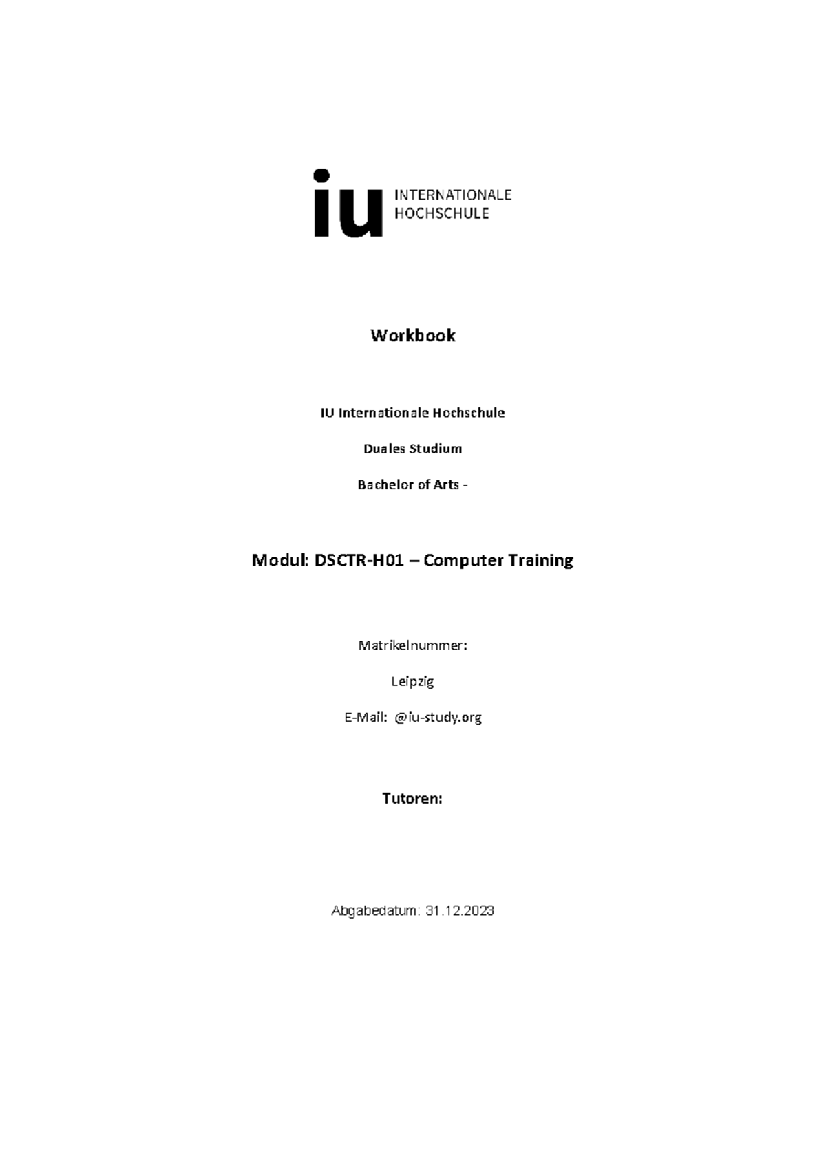 Workbook Computer Training - Workbook IU Internationale Hochschule ...