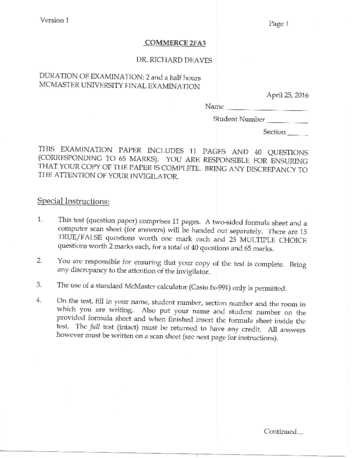 Final exam 2016 with answers - Commerce 2Fa3 - Studocu