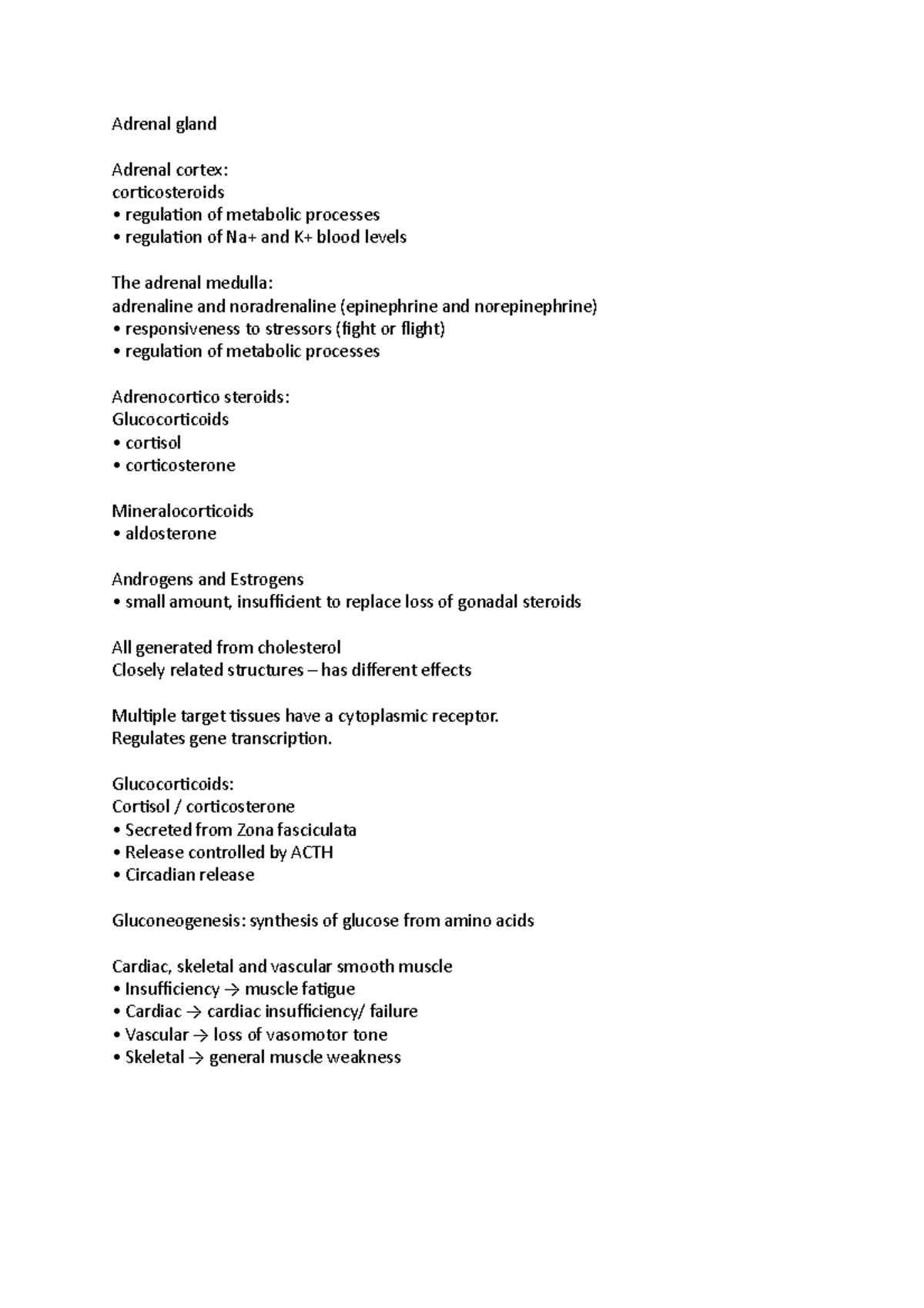 Adrenal gland summary - Adrenal gland Adrenal cortex: corticosteroids ...