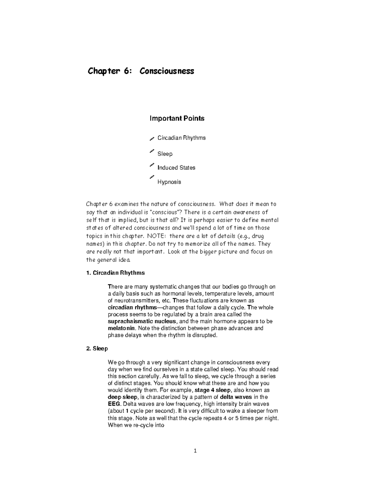 Notes+6 - lecture notes - Chapter 6: Consciousness Chapter 6 examines ...