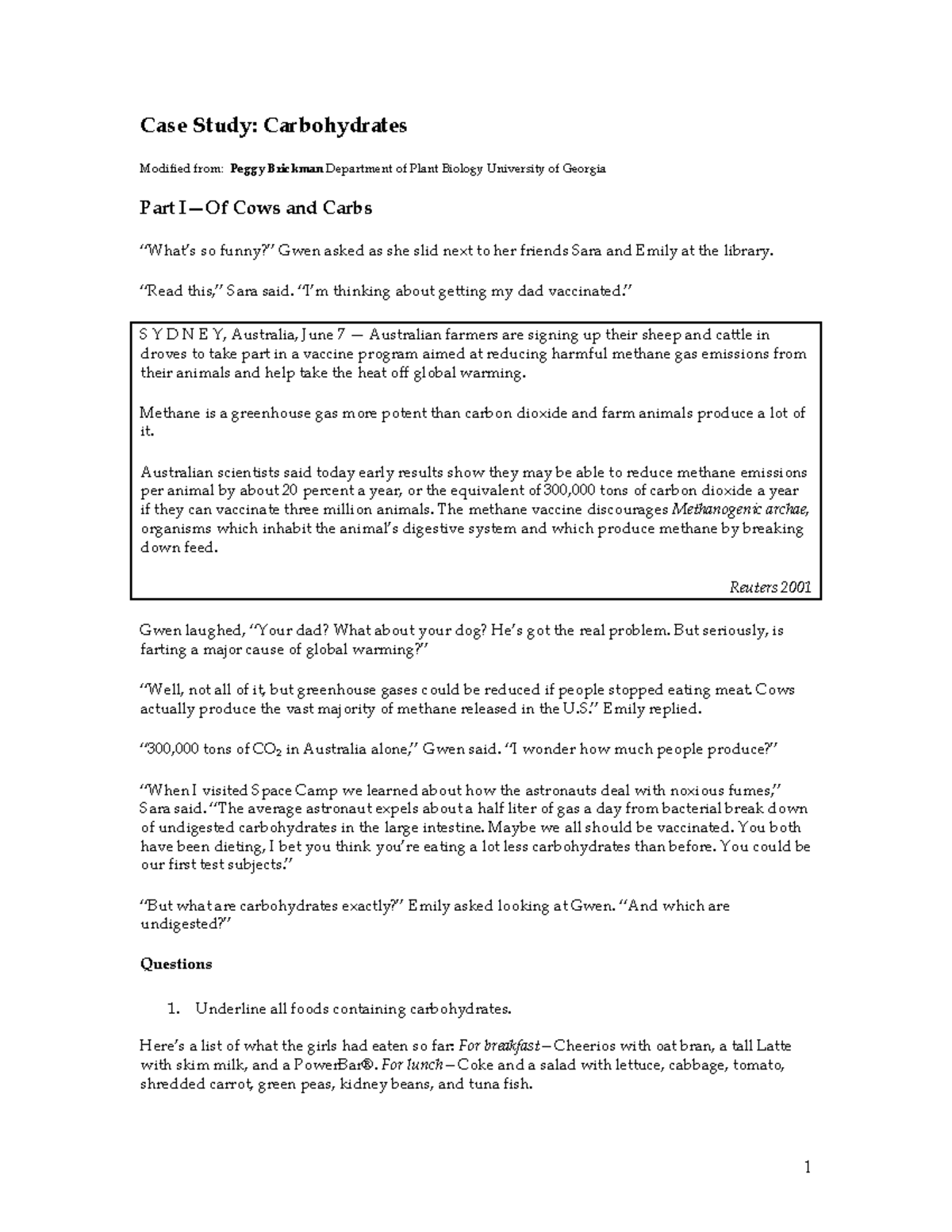 1a Case Study 2- Carbohydrate Metabolism and Food Labels-2 - 1 Case ...