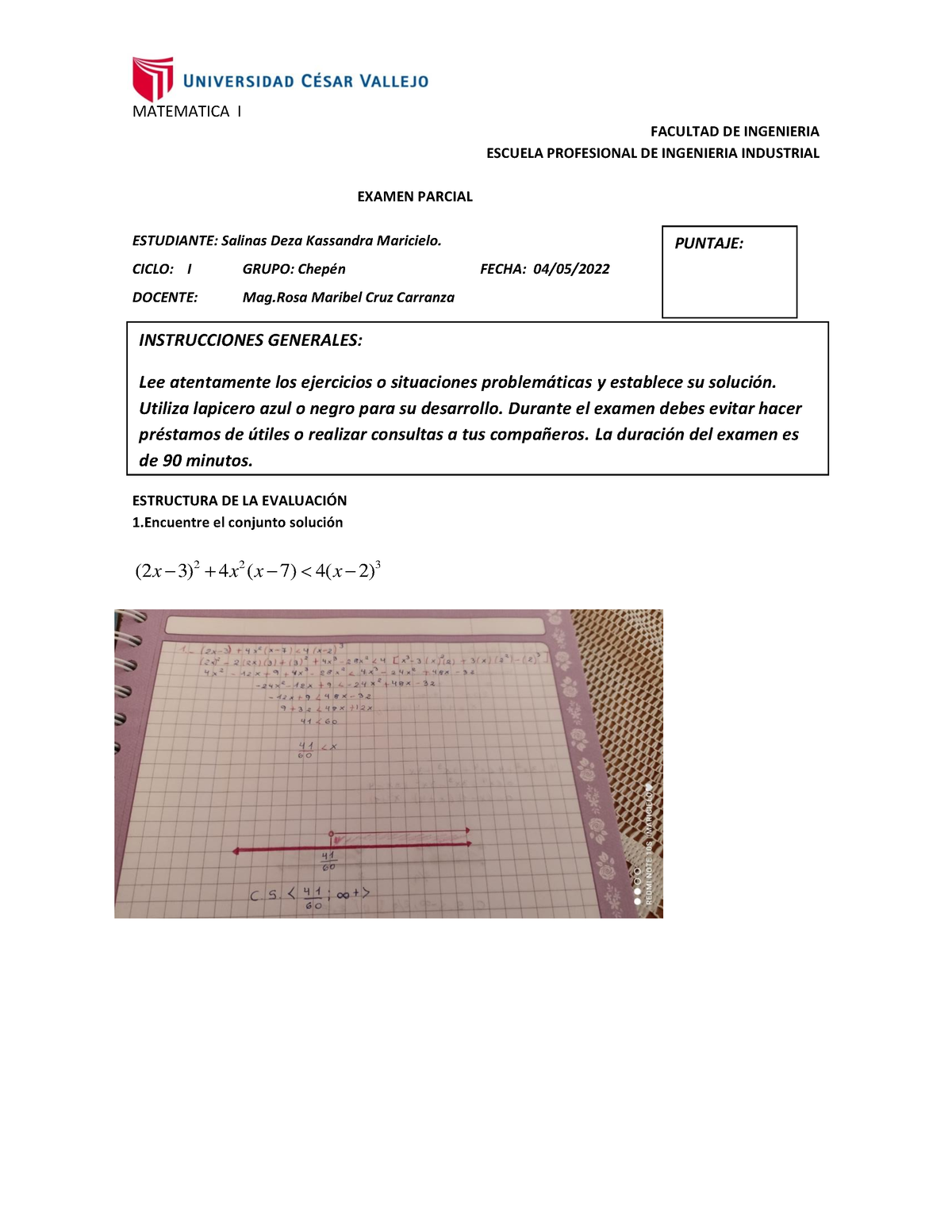 Examen Parcial 2022mate - FACULTAD DE INGENIERIA ESCUELA PROFESIONAL DE ...