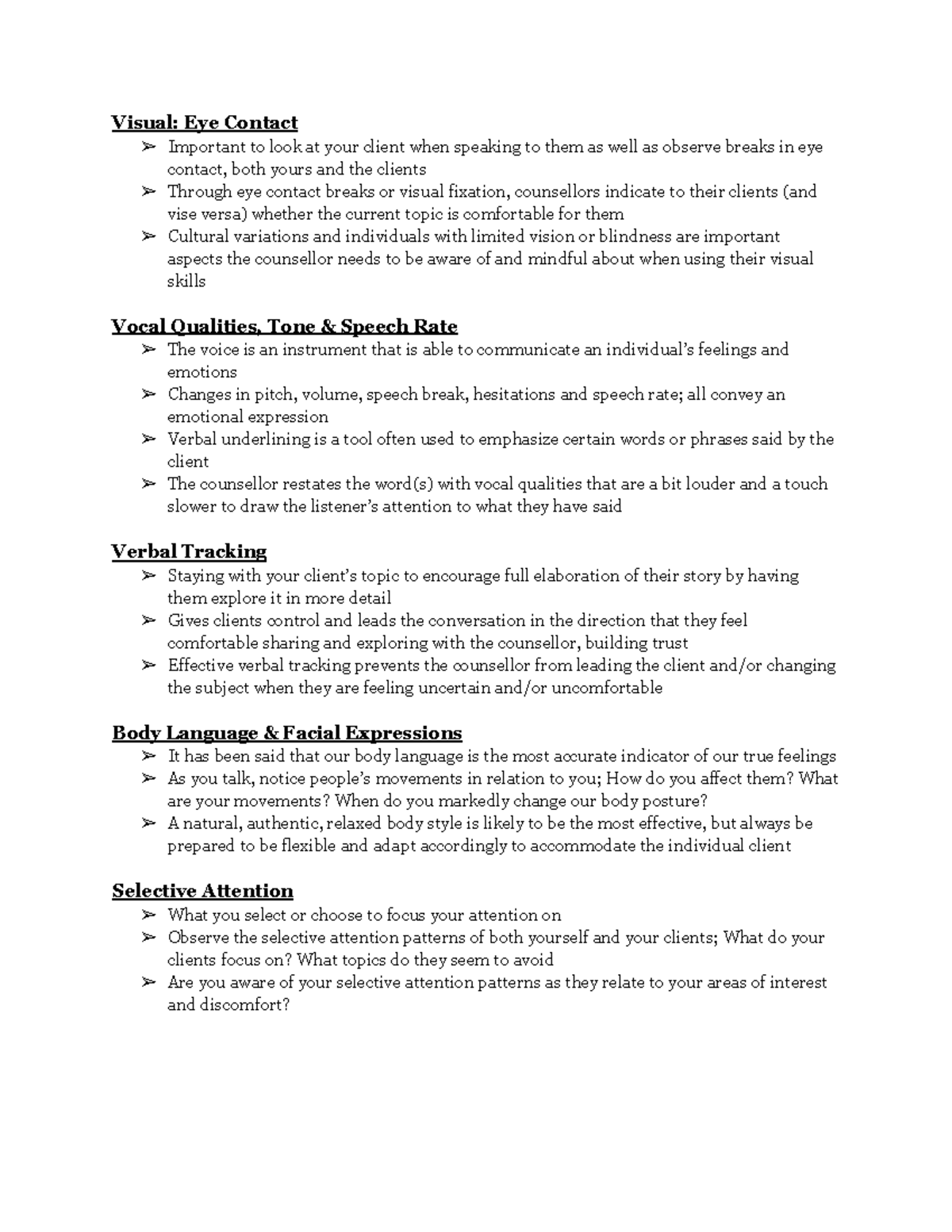 Midterm Study Sheet- Basic Counselling 1031 - Visual: Eye Contact ...