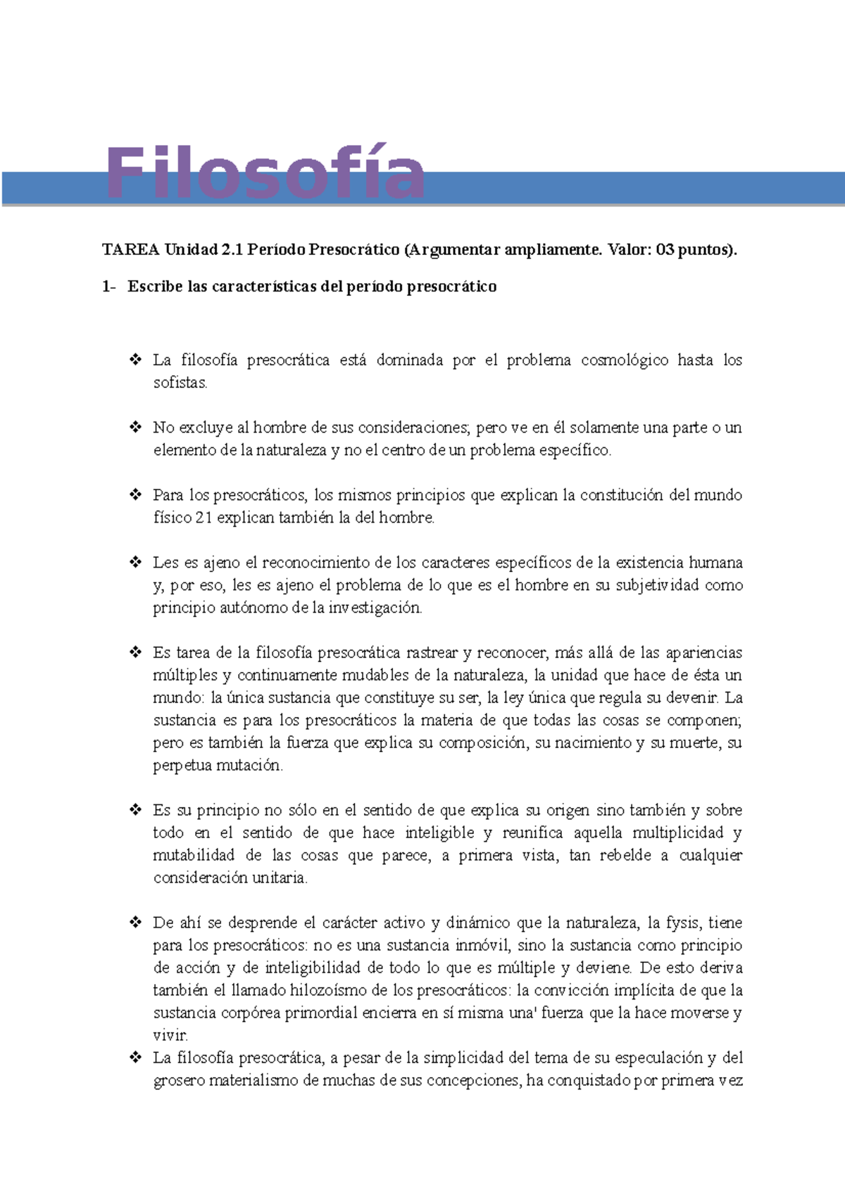 Fil. 2. Yimelia Medina - Filosofía - Filosofía TAREA Unidad 2 Período ...