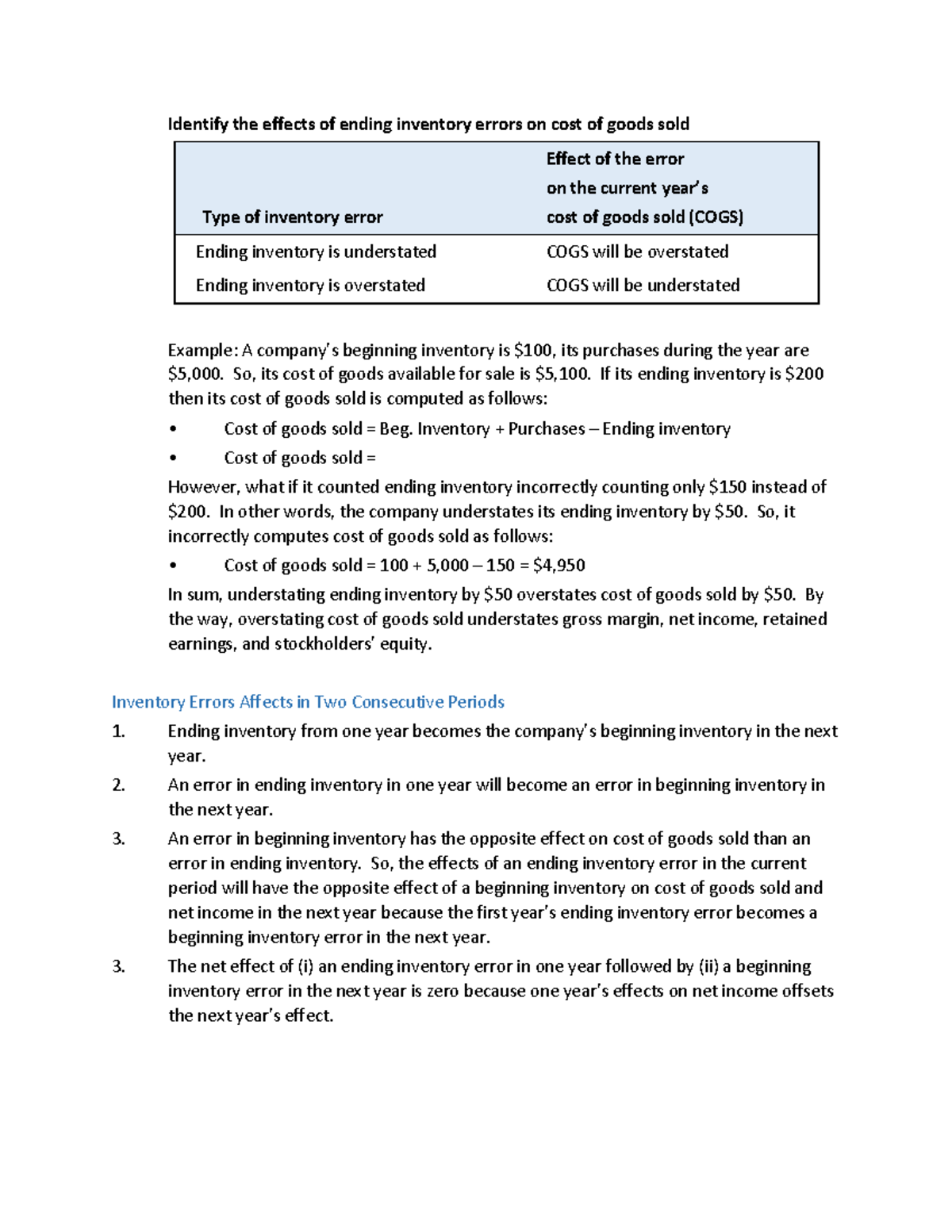 Chapter 5 page 11 - Identify the effects of ending inventory errors on ...