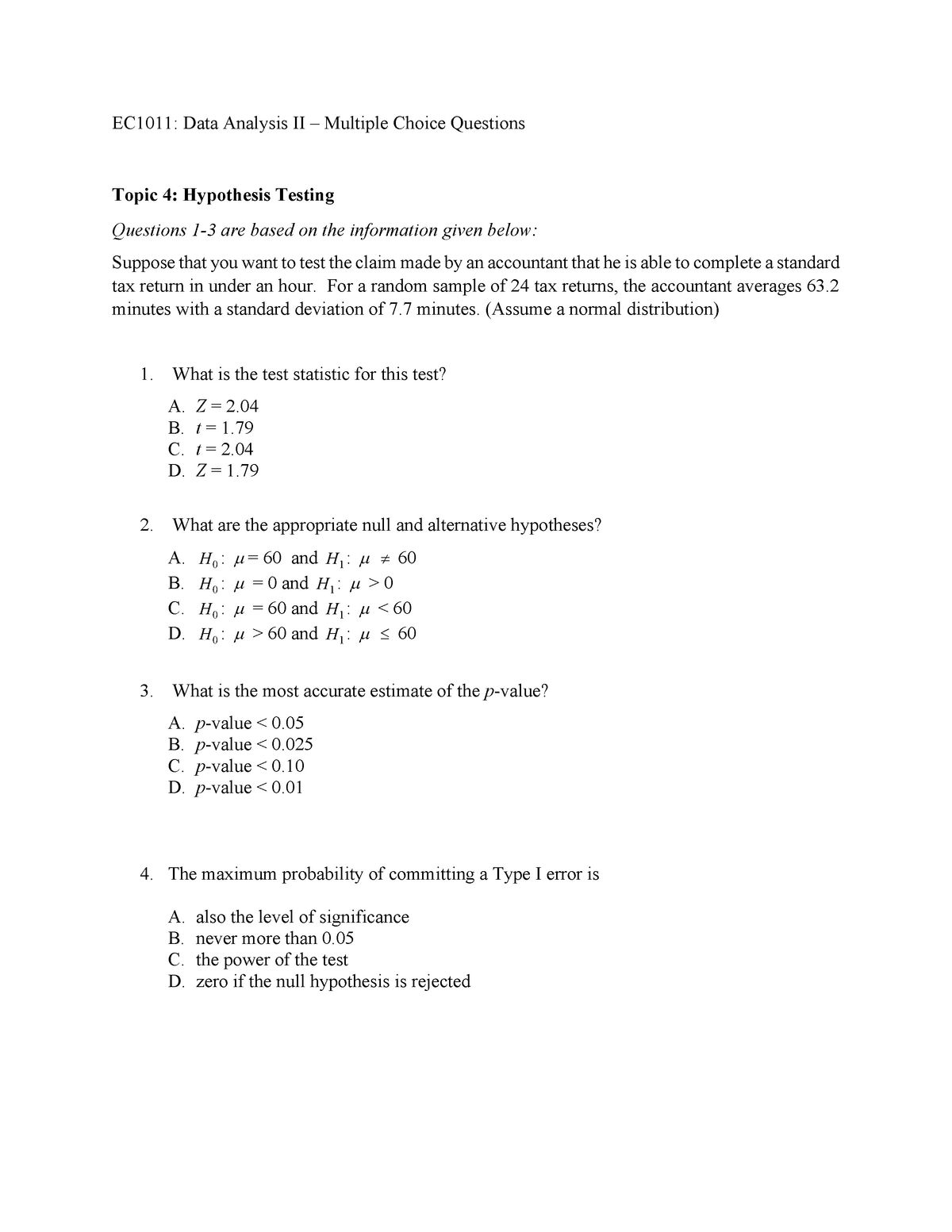 formulating hypothesis multiple choice questions