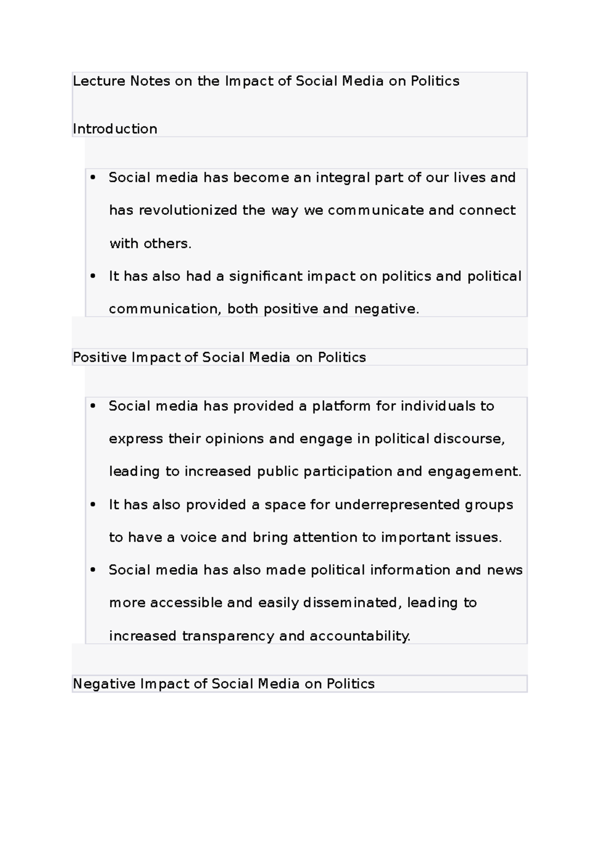 Lecture Notes on the Impact of Social Media on Politics - Lecture Notes ...