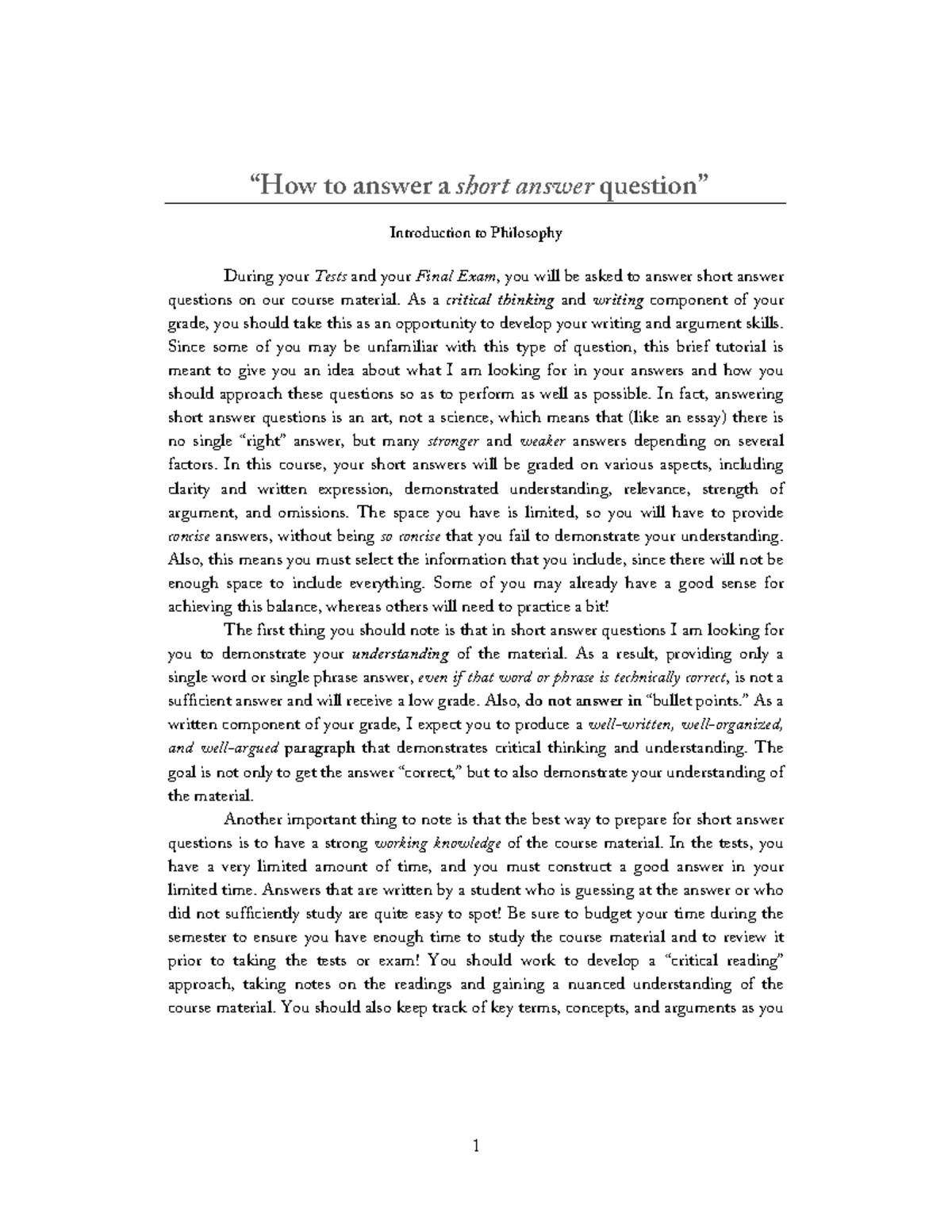 How to answer a short answer question - example - 1 “How to answer a ...
