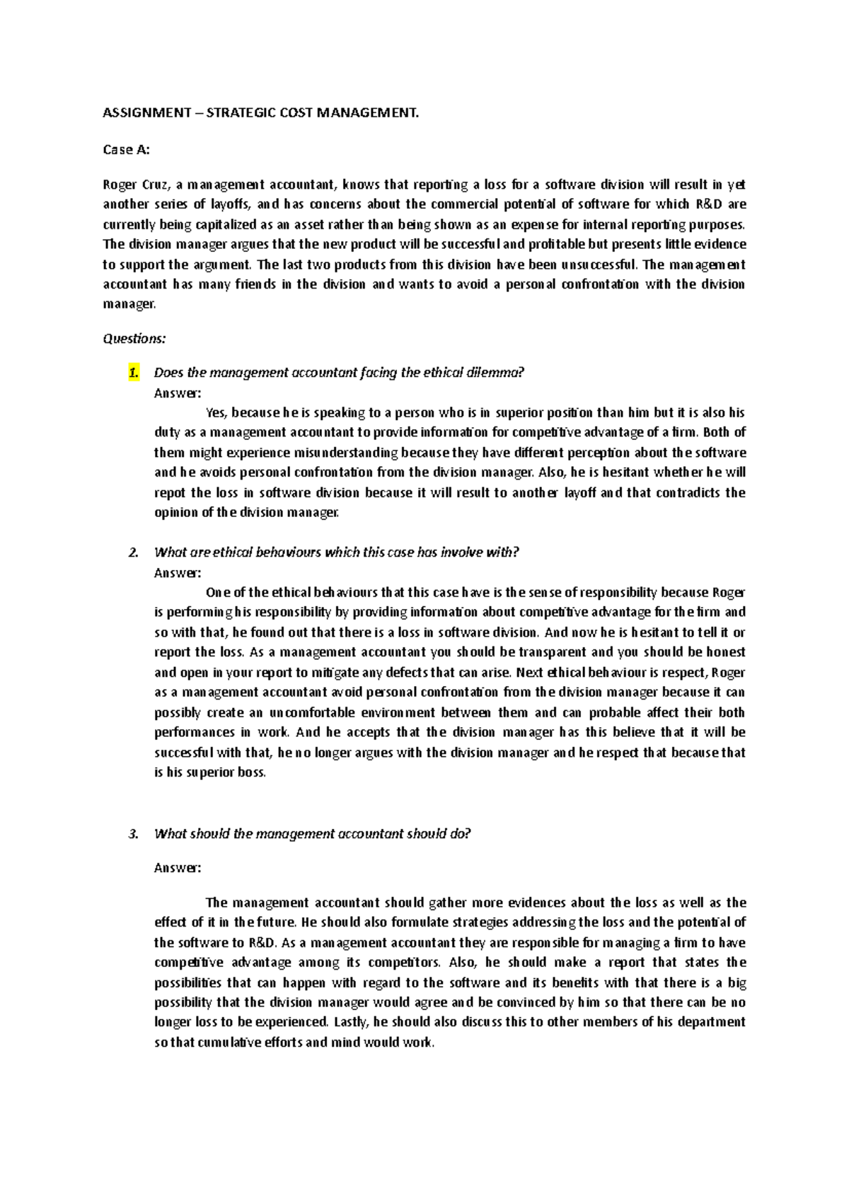 Assignment – SCM - This is a case study regarding strategic cost ...