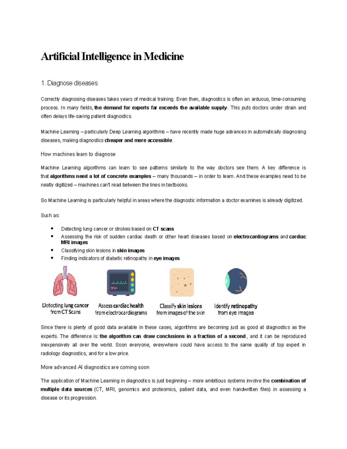 AI for Helath - Artificial Intelligence in Medicine 1. Diagnose ...