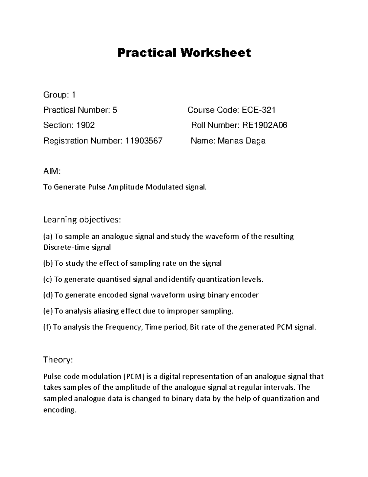 Manas Daga 11903567 p5 ece321 - Practical Worksheet Group: 1 Practical ...