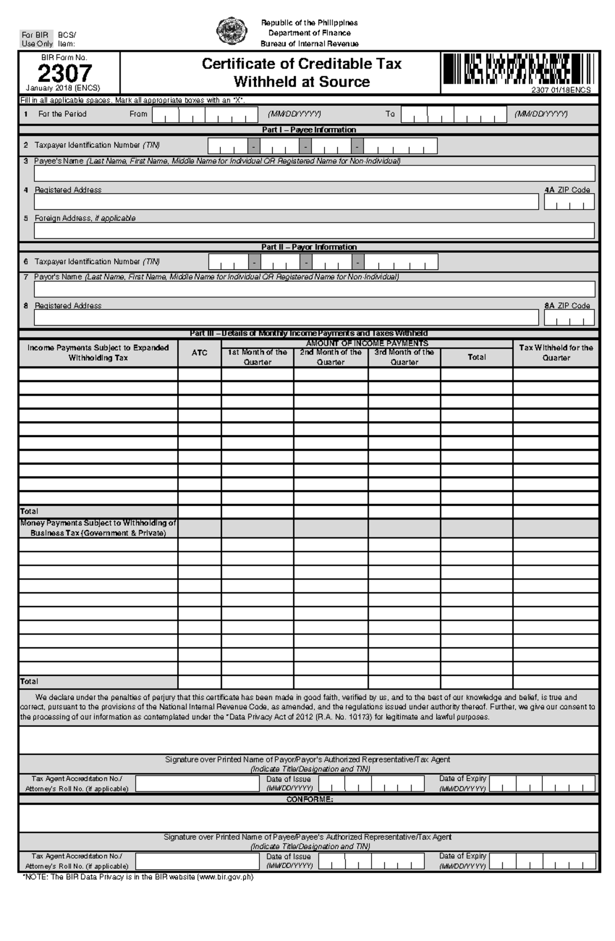 2307 jan 2018 encs v3 bir form 2307 fill in all applicable spaces