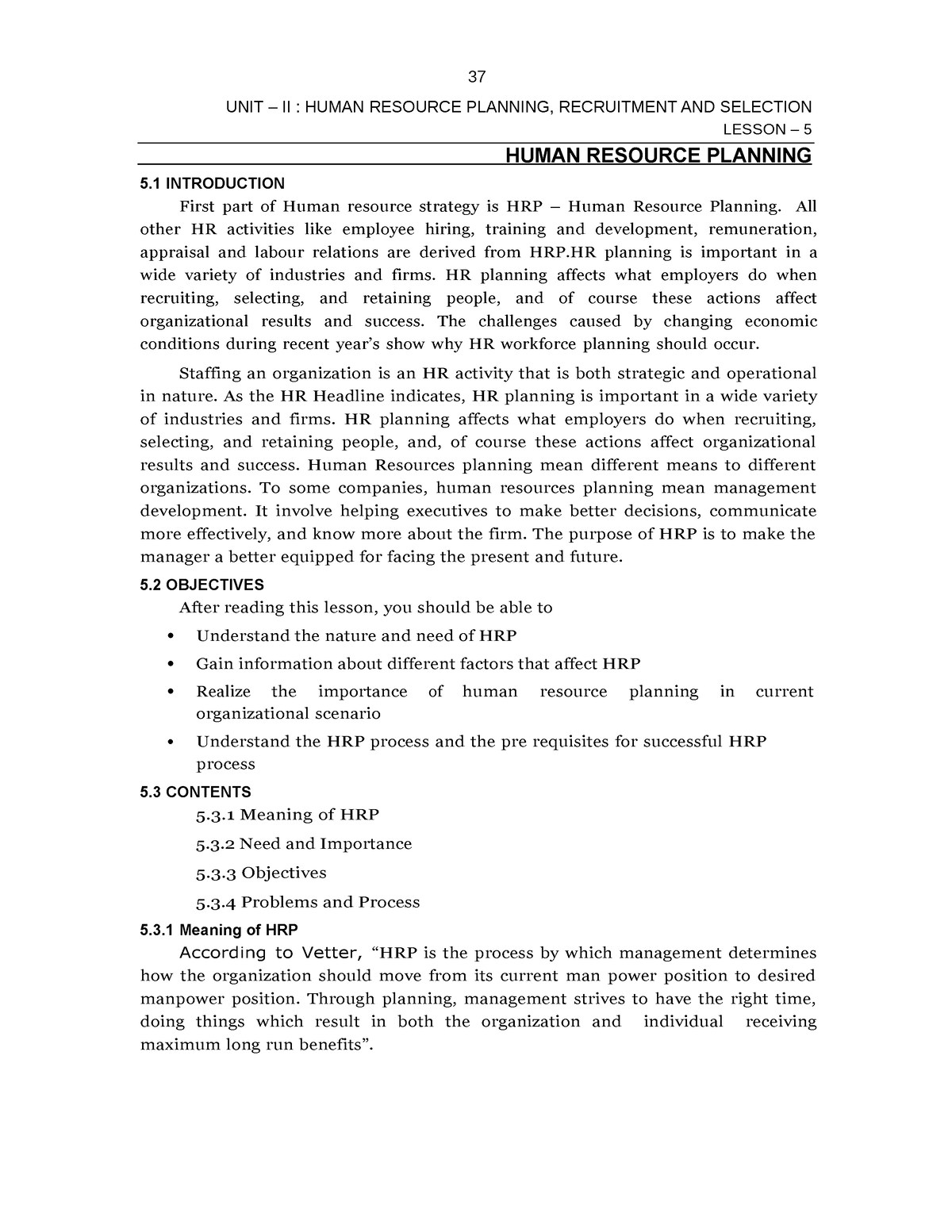 Lesson 5- Human Resource Planning - UNIT – II : HUMAN RESOURCE PLANNING ...