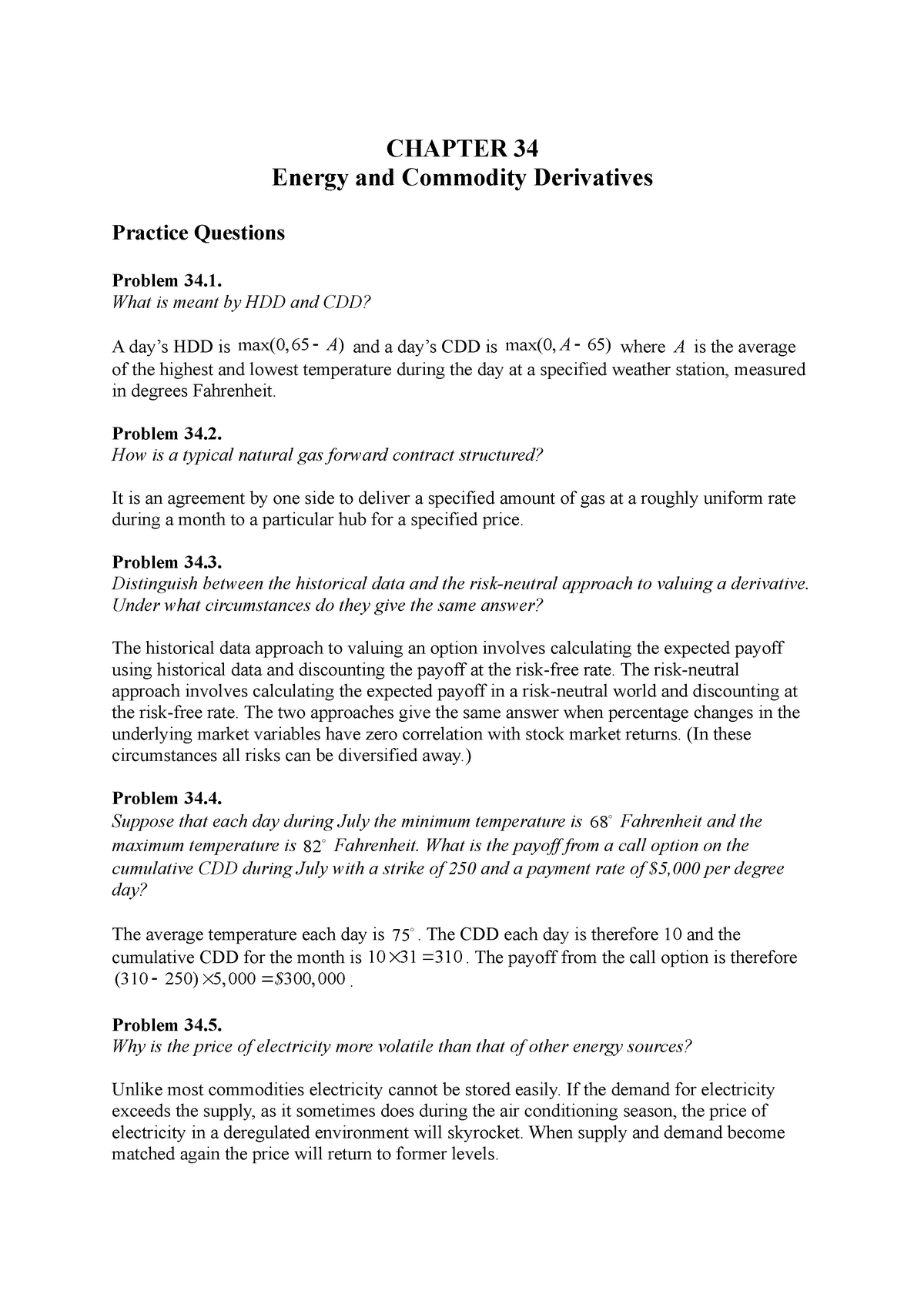 Hull OFOD 9e Solutions Ch 34 - CHAPTER 34 Energy And Commodity ...