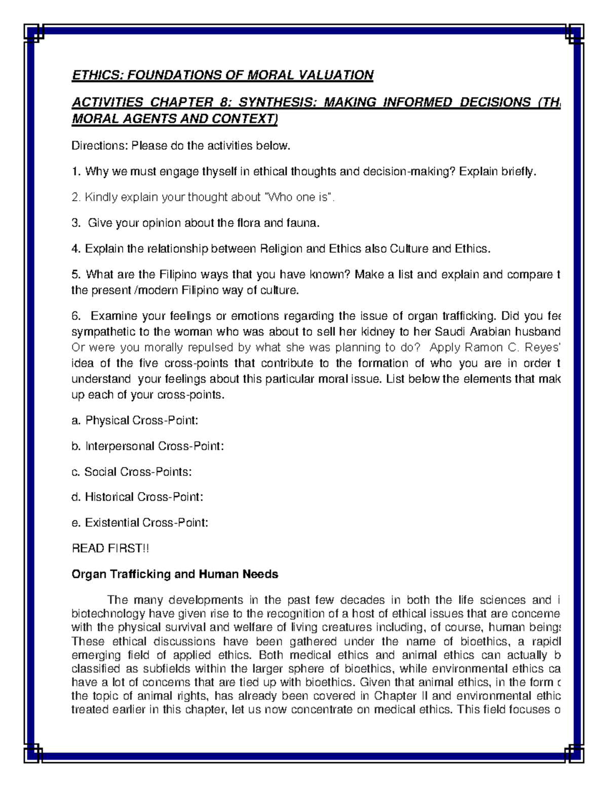 VAL02 ACT 8 Chapter 8 THE Moral Agent AND Context - ETHICS: FOUNDATIONS ...