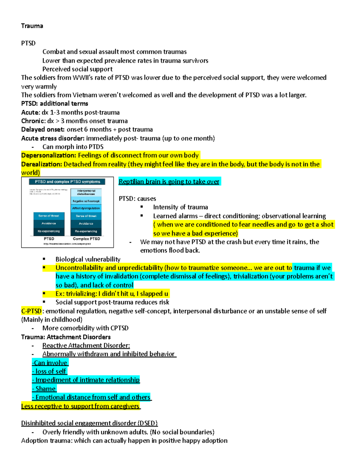 Trauma outline document - Trauma PTSD Combat and sexual assault most ...