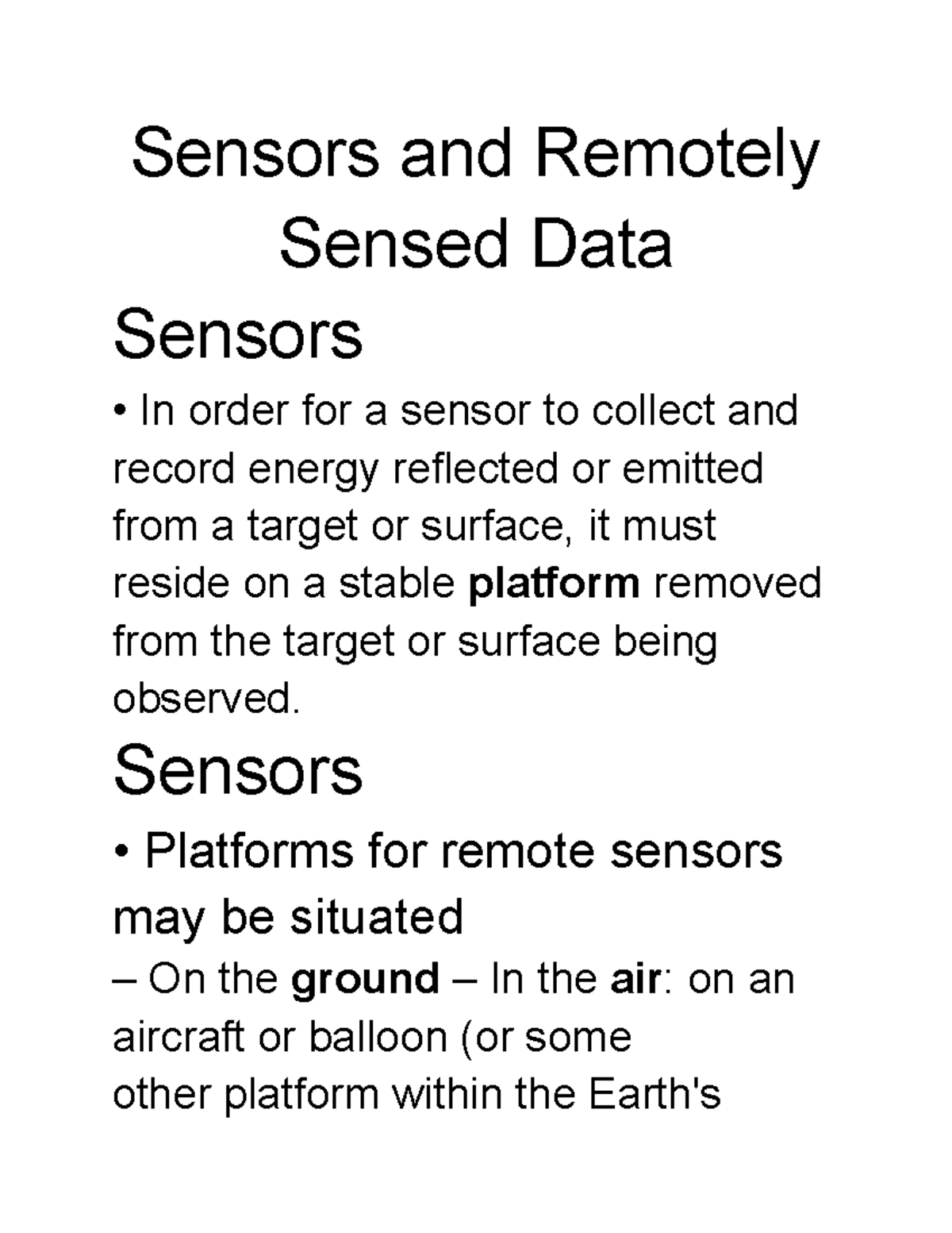 2.Sensors and Remotely Sensed Data Sensors and Remotely Sensed Data