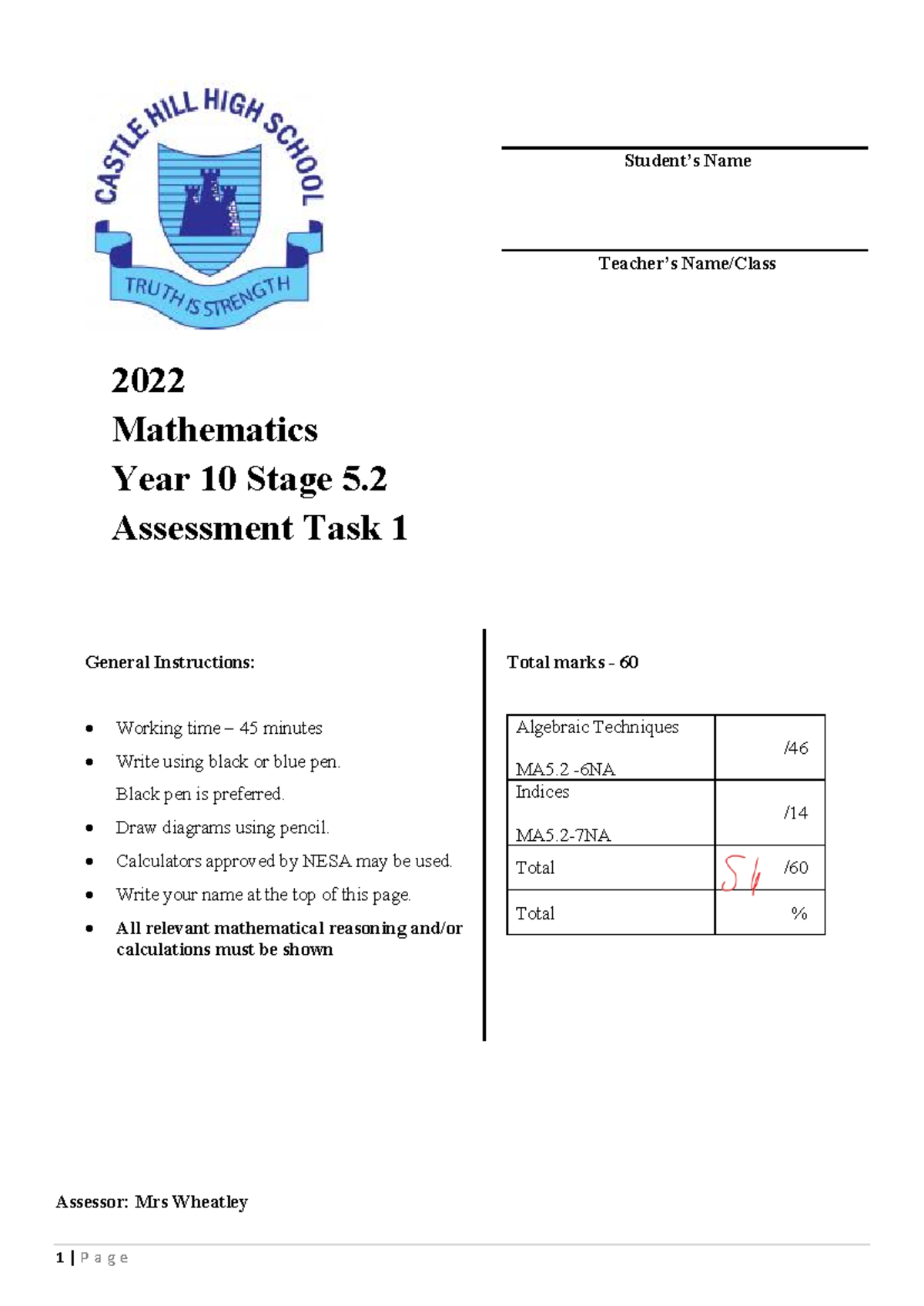 Year+10+5 - Math Surdss - Student’s Name Teacher’s Name/Class 2022 ...