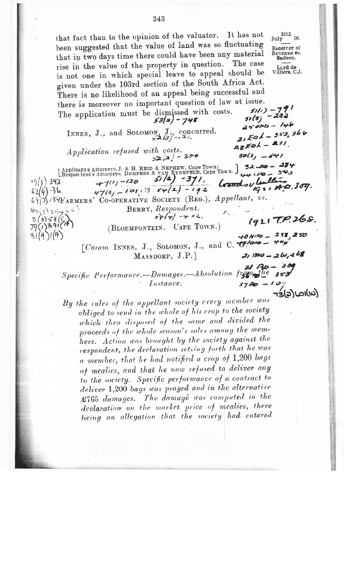 Farmers cooperative Society v Berry 1912 AD 343 Law of Contract