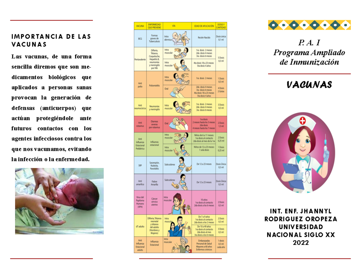 Triptico PAI - vacunas - ####### Las vacunas, de una forma