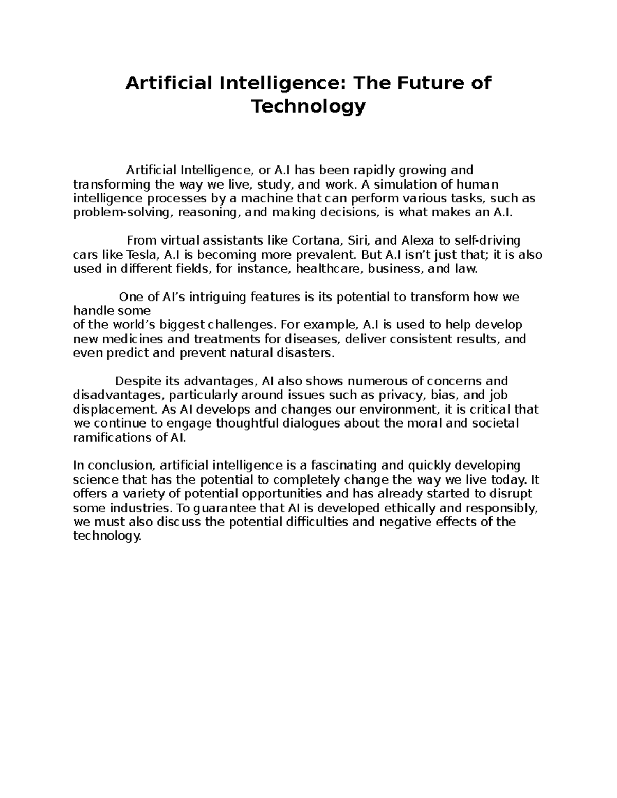 Artificial Intelligence - A simulation of human intelligence processes ...