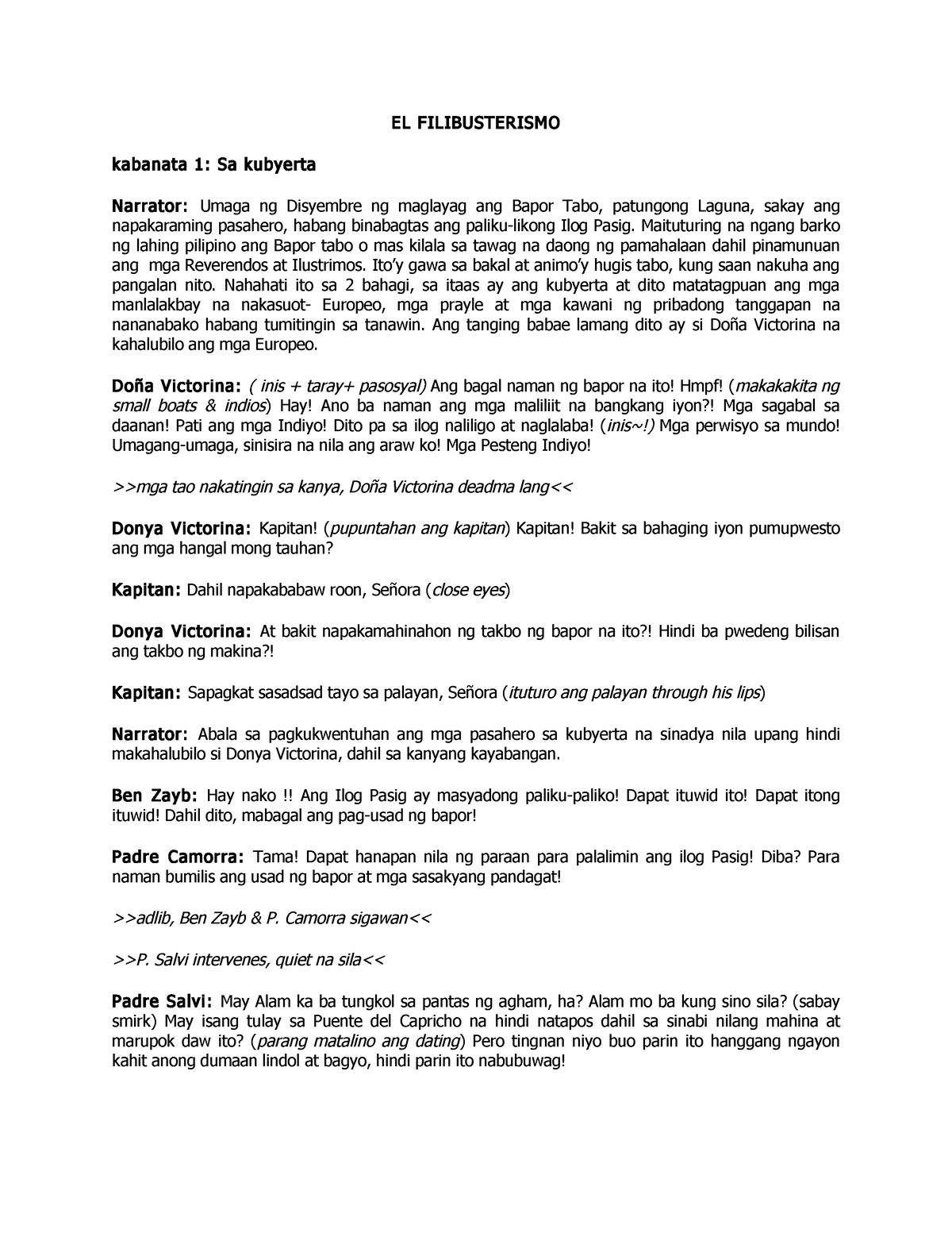 Script El Filibusterismo - EL FILIBUSTERISMO Kabanata 1: Sa Kubyerta ...