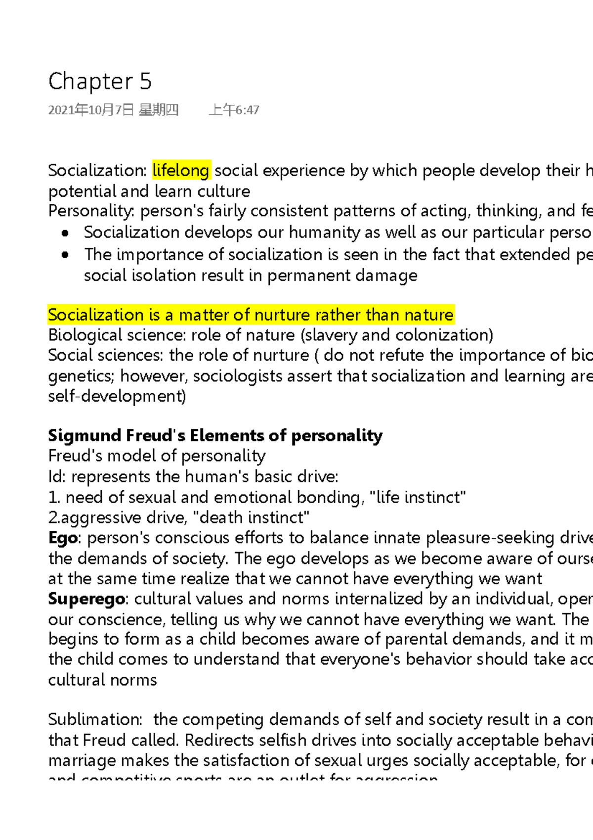 Chapter 5 - Lecture Notes 5 - Socialization: Lifelong Social Experience ...