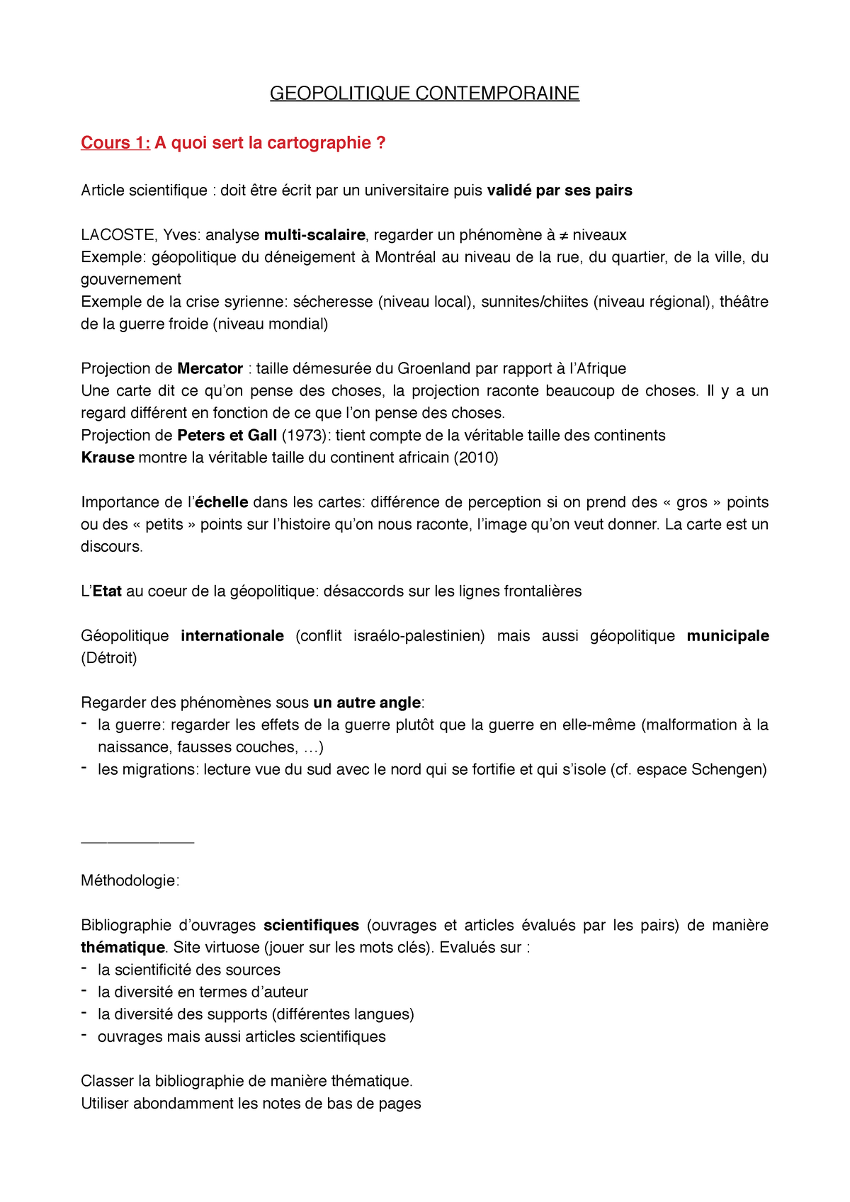 Gc C1 Notes De Cours 1 Geopolitique Contemporaine Cours 1 A Quoi Sert La Cartographie Studocu