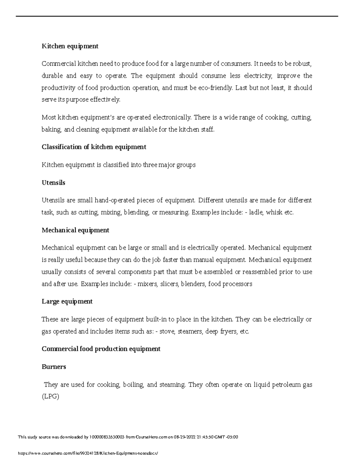 Kitchen Equipment notes Kitchen equipment Commercial kitchen need to